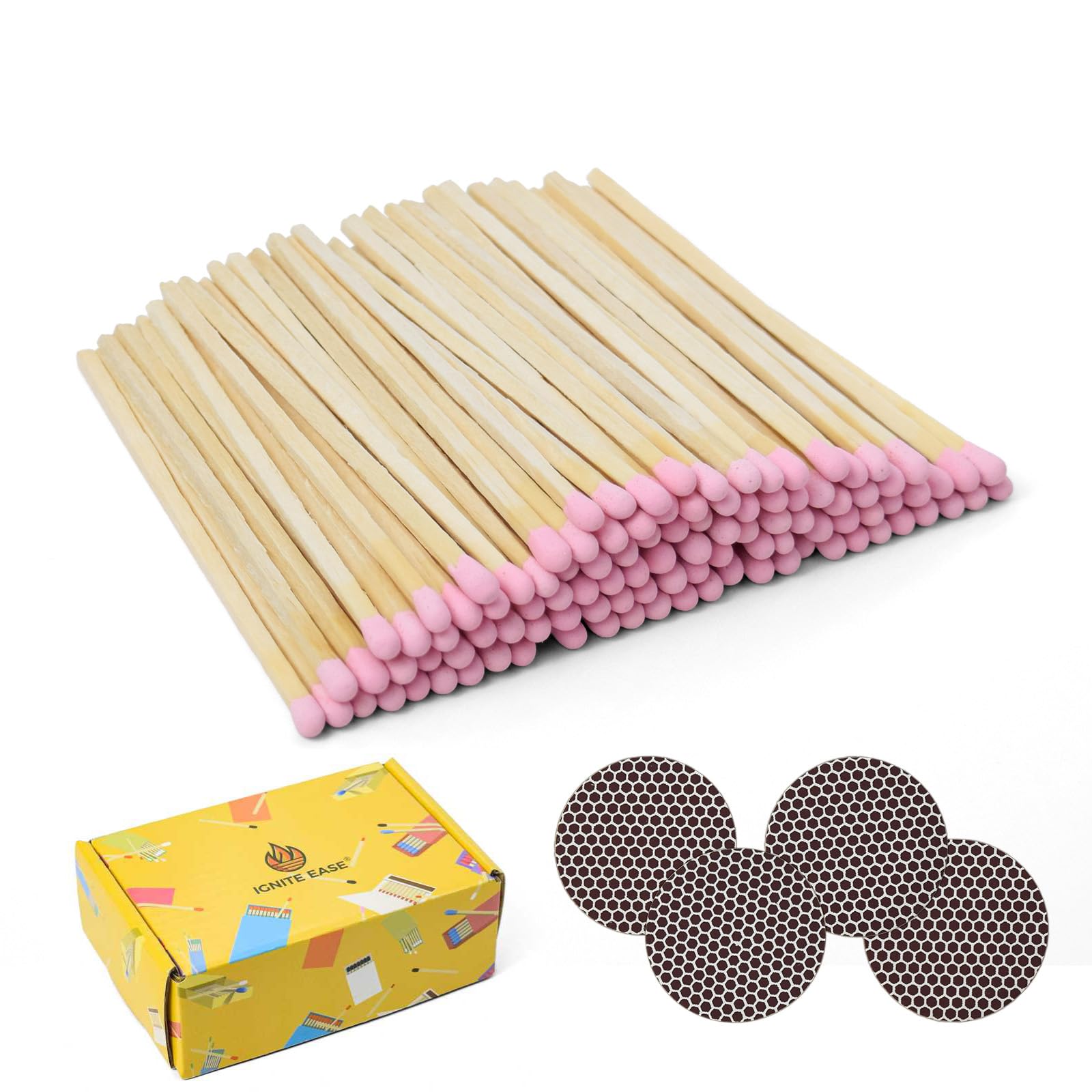 4 Inch Bulk Pink Matches, 100 Count Long Safety Wooden Matches Sticks for Candles, Fireplace | Decorative Matche with Striker