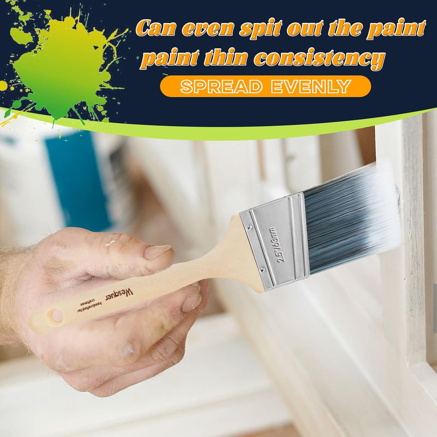 Wesquer - 2.5 Inch Paint Brushes 12 Pack Angled Stain Paint Brush for Painting Wall Fence Wood Furniture Door Frame Cabinet Window Indoor and Outdoor Commercial Paint Brush