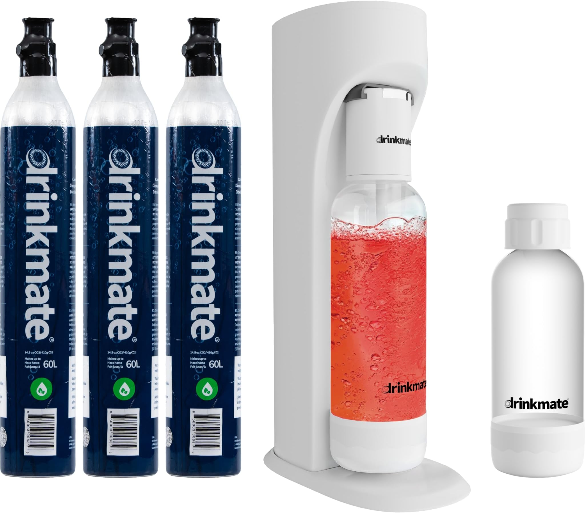 OmniFizz Sparkling Water Maker & Soda Streaming Machine | Carbonates Any Drink | ULTIMATE BUNDLE | Includes Three 60L CO2 Cartridges + Two BPA-Free Bottles (Classic White)