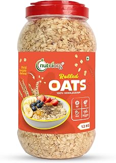 Nutriorg Rolled Oats 1.2 Kg | Gluten Free | High protein | Weight loss | Fibre Rich | Easy to Cook | Overnight Oats | Nutr... Price In India