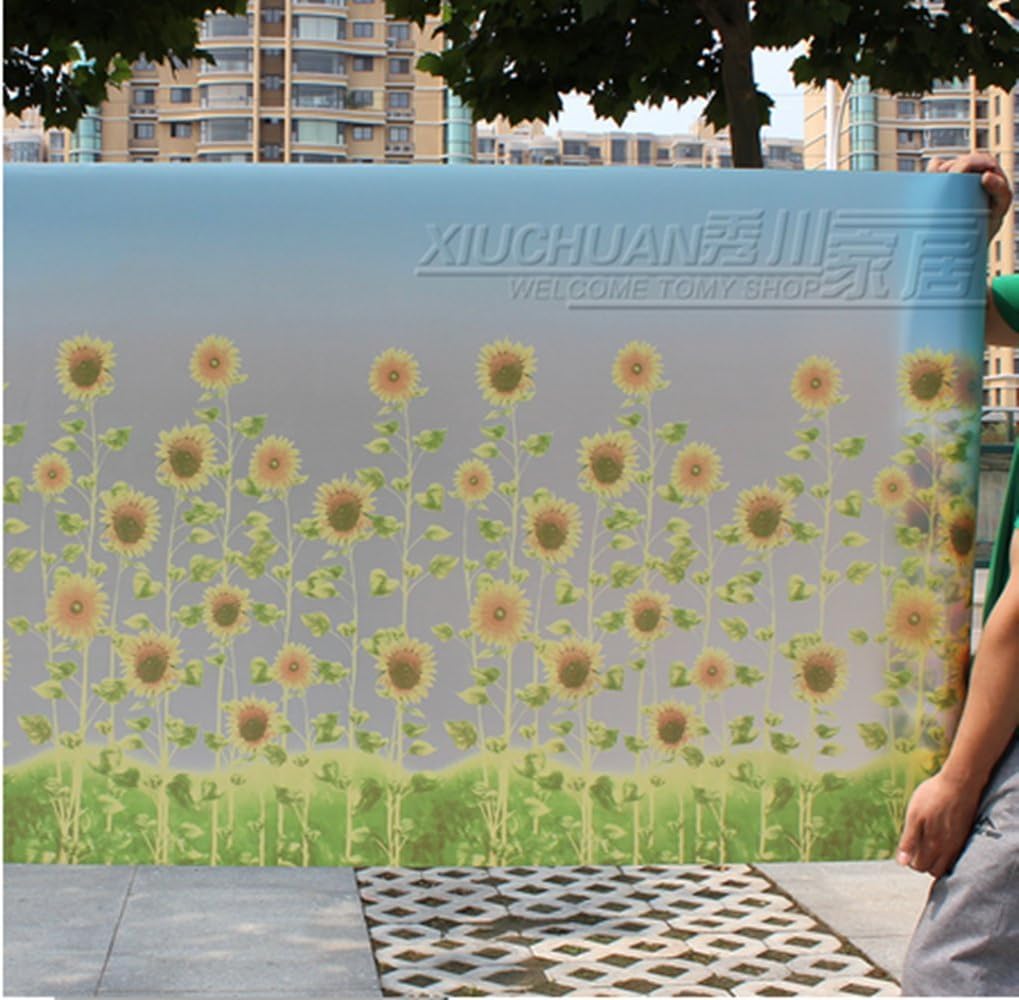 2017snow 90X200cm Frosted Privacy Glass Film Static With Glue Cling Window Film Sunflower Frosted Stained Glass Stickers
