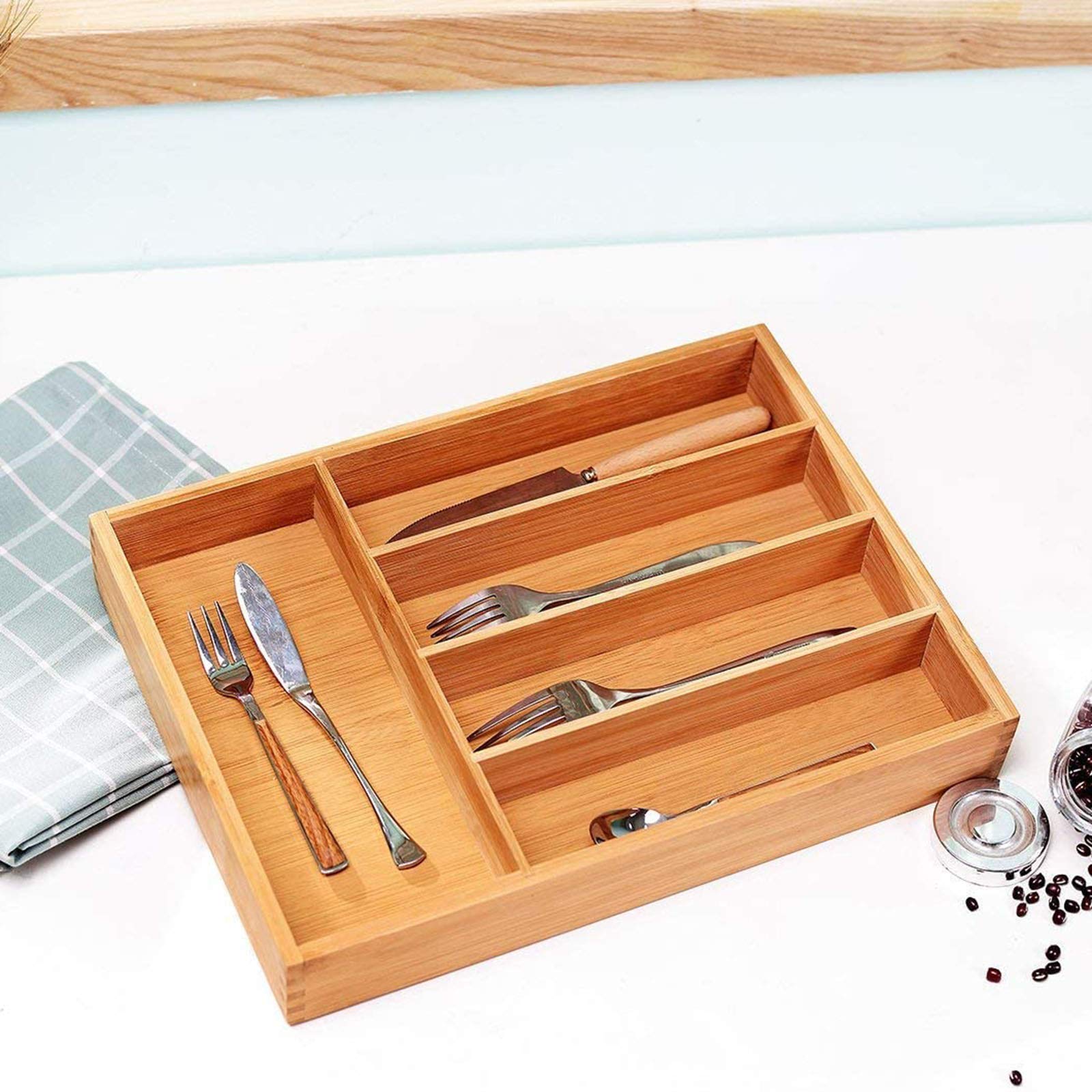 Vassoio portaposate, 5 Scomparti Organizzatori per Posate da Cucina Vassoio portaposate con divisori per cassetti scanalati per cucchiai Forchette Utensili da Cucina