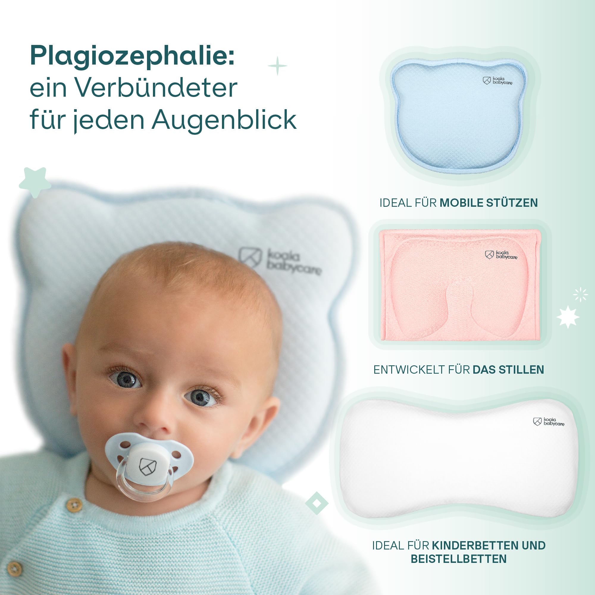 Stillkissen aus Memory Foam, hilft eine Plagiozephalie (Plattkopfsyndrom) vorzubeugen und zu behandeln, mit abnehmbarem Bezug (mit 2 Kissenbezügen) - Koala Perfect Head Breastfeeding - Rosa
