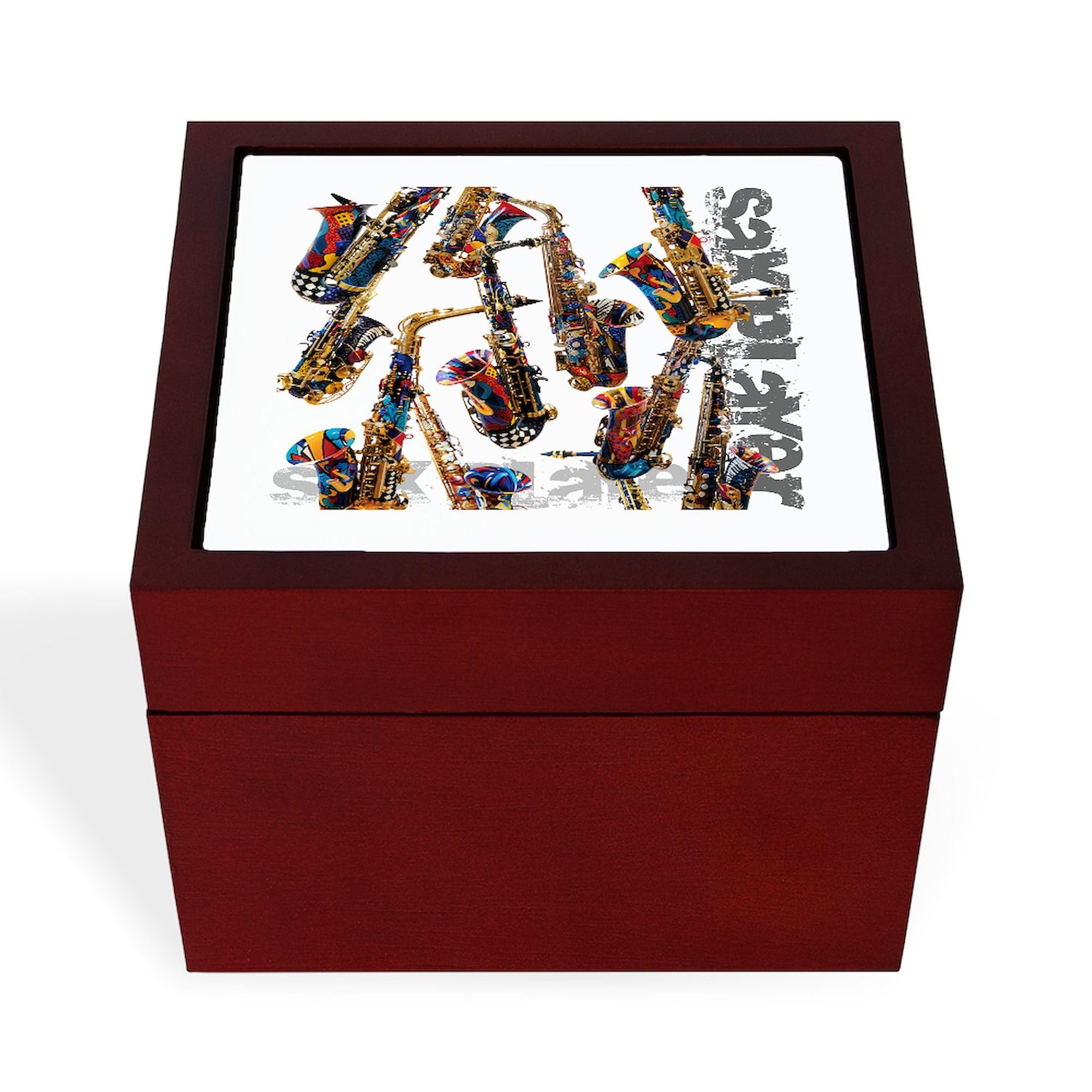 CafePress Saxophone Player Musical Instrument Design Juleez Memory Keepsake Jewelry Box, 5"x5"x3.75"