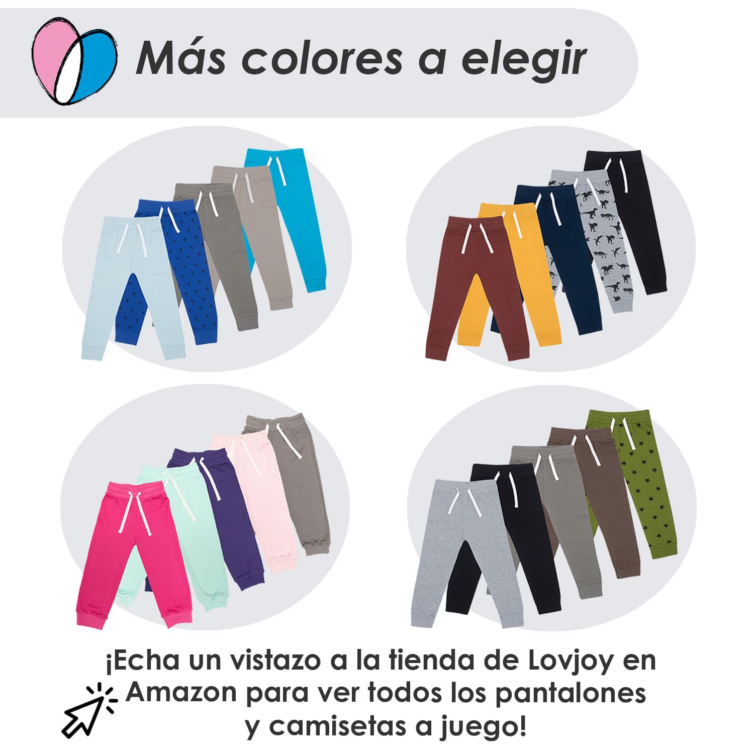 Lovjoy Pantalón Chándal Bebé Niños - Pack 3 o 5 Colores - 1-4 años - Calidad Comodidad - 100% Algodón Suave - Cintura Elástica – Unisex