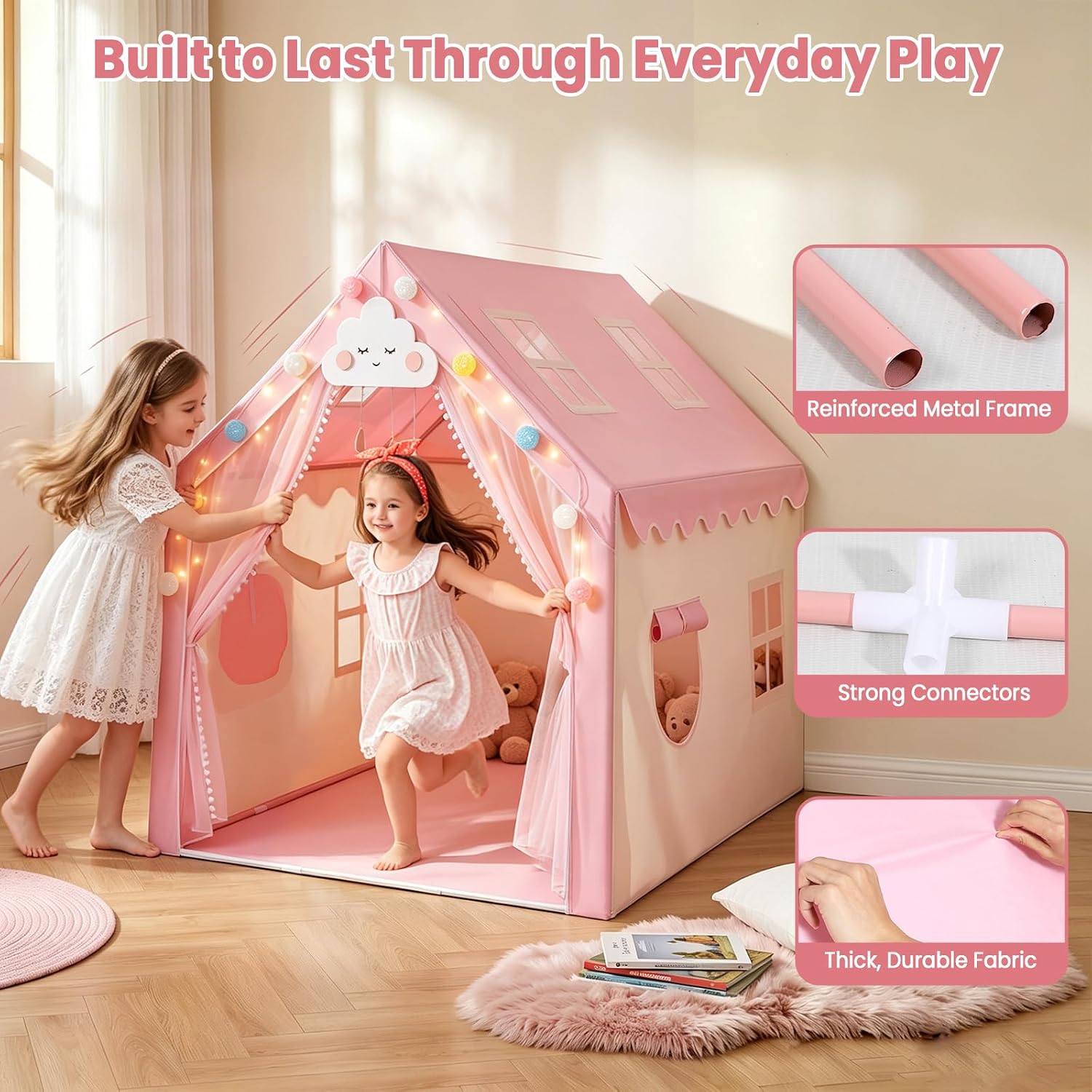 Girls Play Tent Indoor, Large Kids Playhouse, Gifts for Girls Ages 3-6 image 5