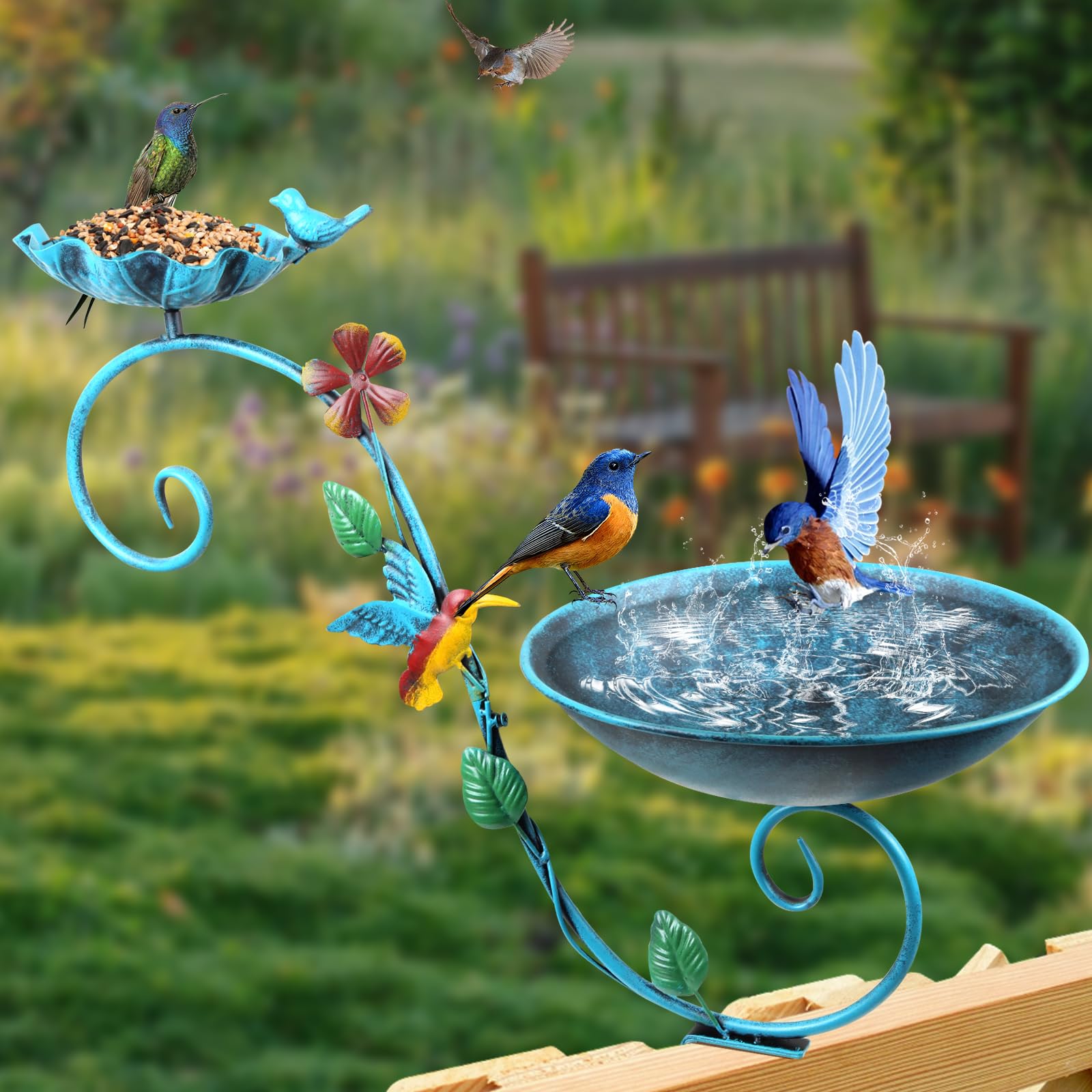 Bird Bath Railing Amazon.com: DomiViStar 2 in 1 Deck Bird Bath and Feeder, Railing Bird ...