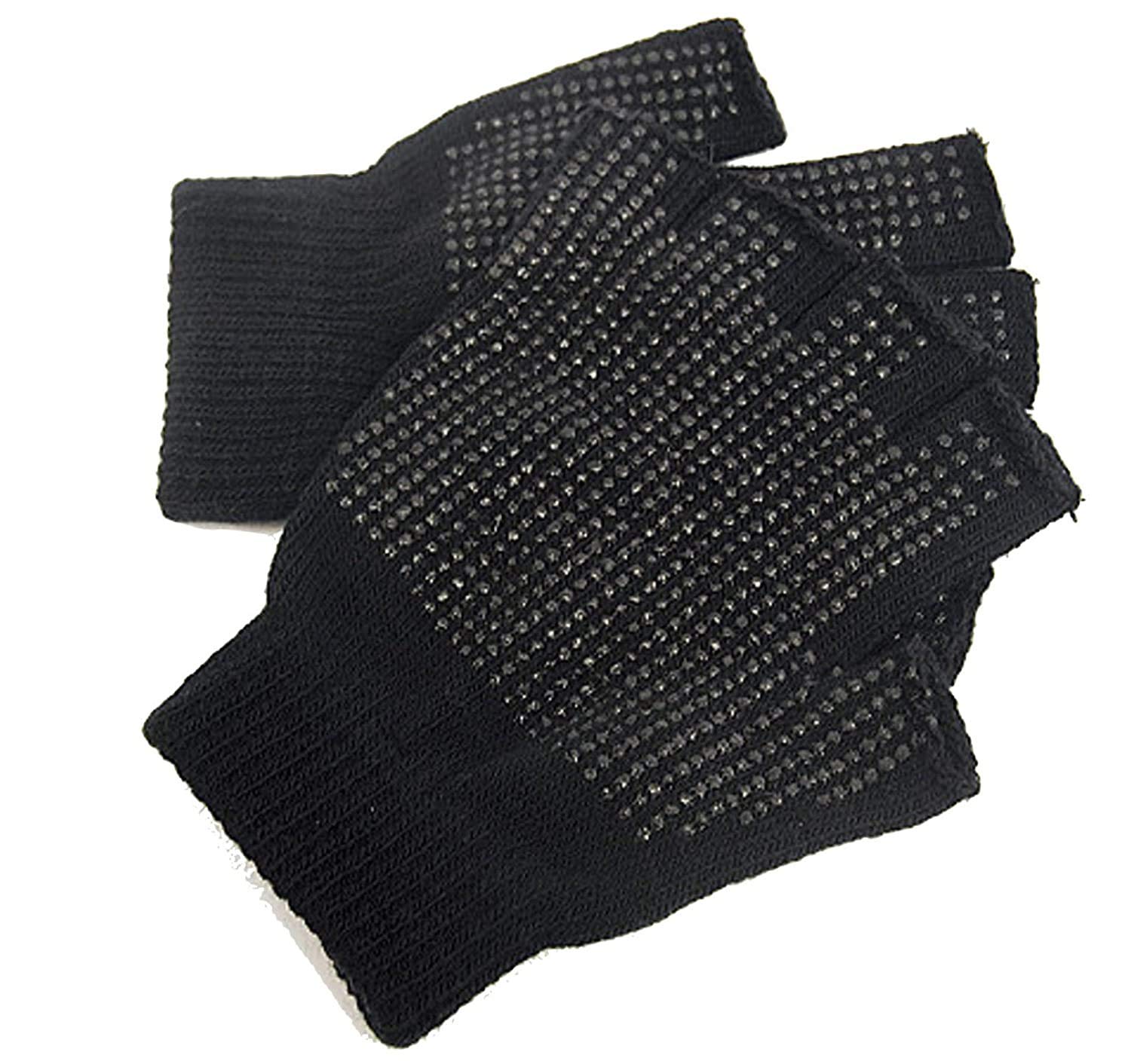 Rjm Men's Black 2 X Pairs Adults Fingerless Gripper Gloves - One Size, Or Wo