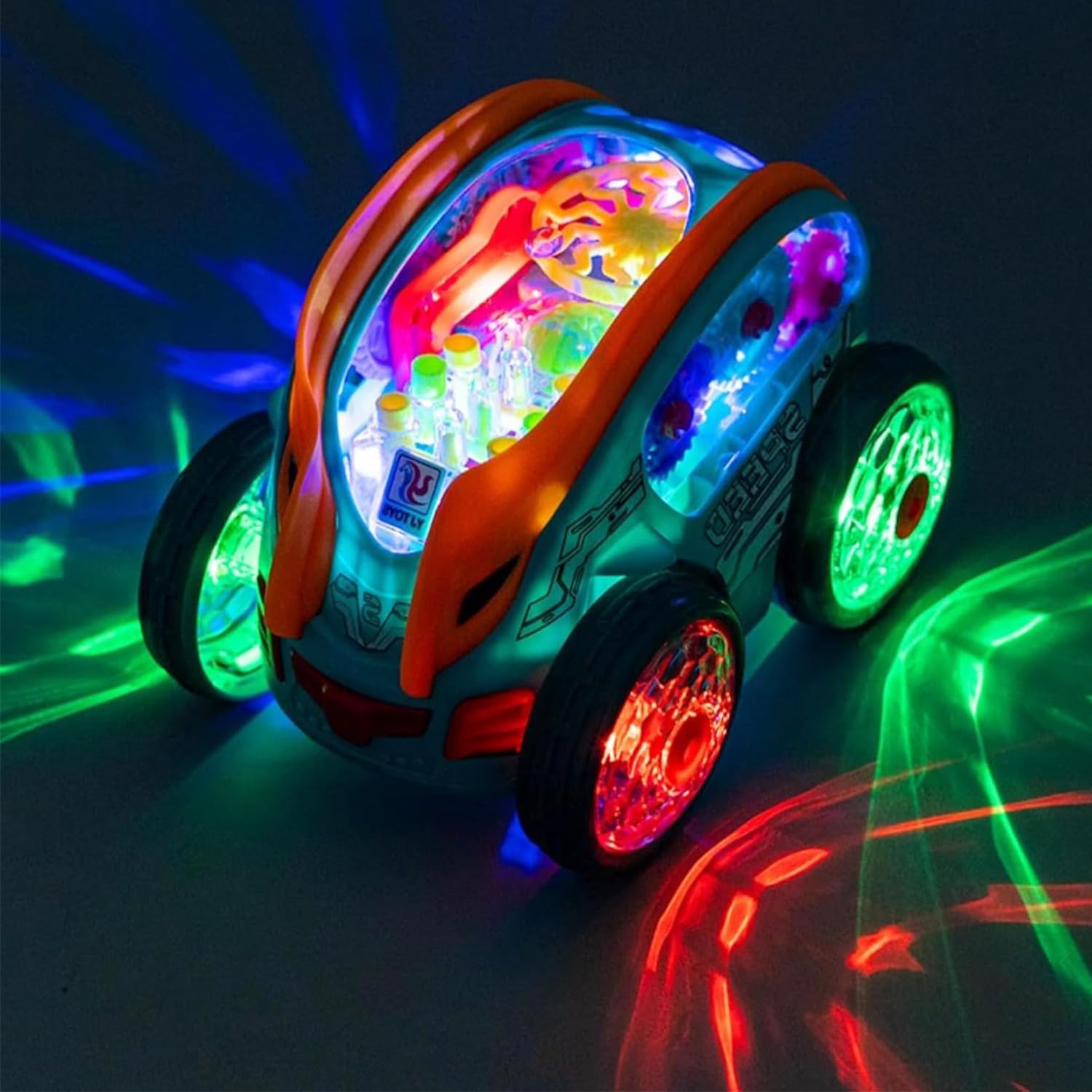 GIVOKE Dynamic Gear-Powered Car with Led Lights, 360° Rotating Gear Toy Car with Music, Bump And Go Toy Cars Light Up Toy Cars for Kids