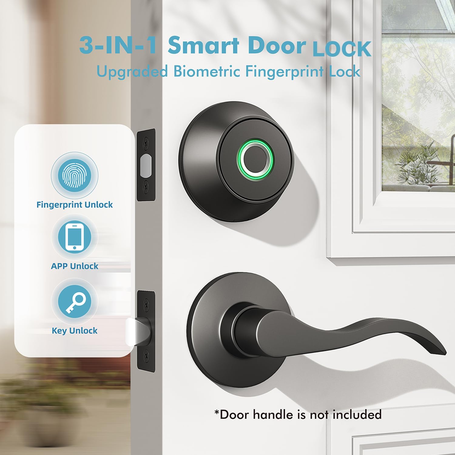 Serratura per porta d'ingresso senza chiave con impronta digitale, serrature intelligenti con contatore app, serratura biometrica con 2 chiavi, batteria da 10 mesi, blocco automatico, blocco one-touch