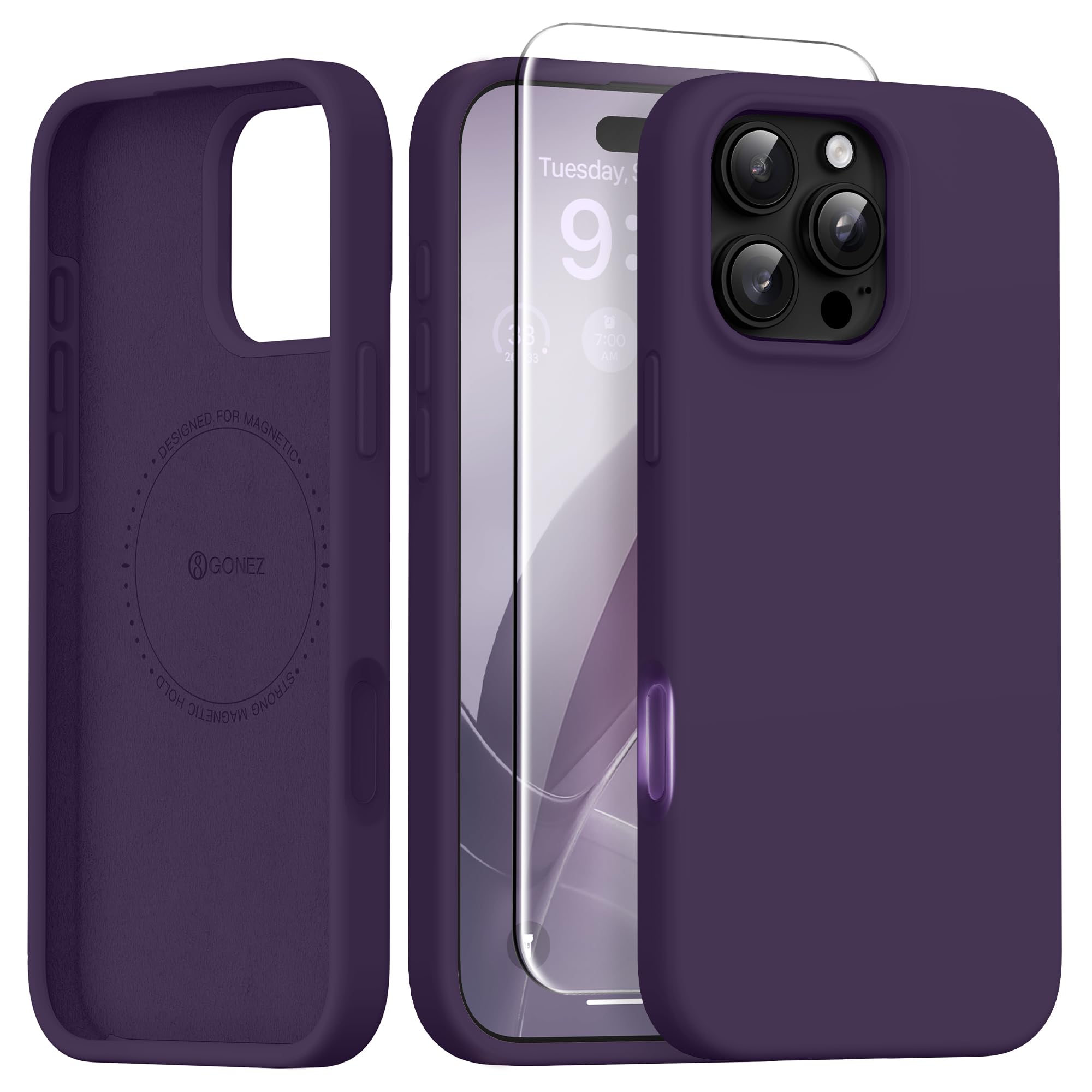 GONEZ Magnetic for iPhone 16 Pro Case, Silicone Cover Deep Purple