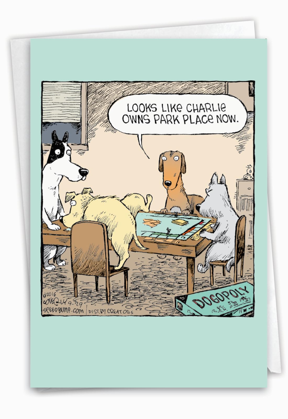 NobleWorks - 1 Humor Birthday Dog Card with Envelope - Funny Puppies Cartoons for Birthday Greetings, Celebration Notecard - Dogopoly C3986BDG โ image 1