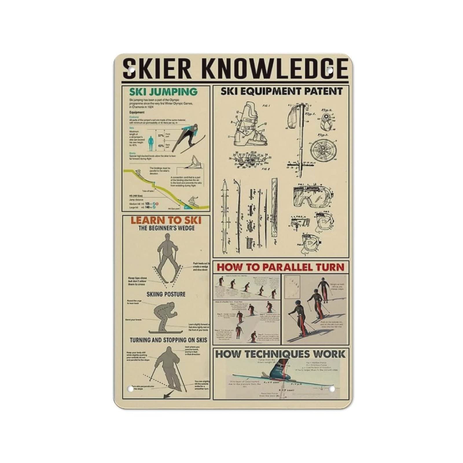 AOOEDM Ski Knowledge Wall Metal Tin Sign for Home Bar Pub Kitchen Wall Art Deocr Man Cave Vintage Metal Sign Poster Plaque Signs Quotes Sign