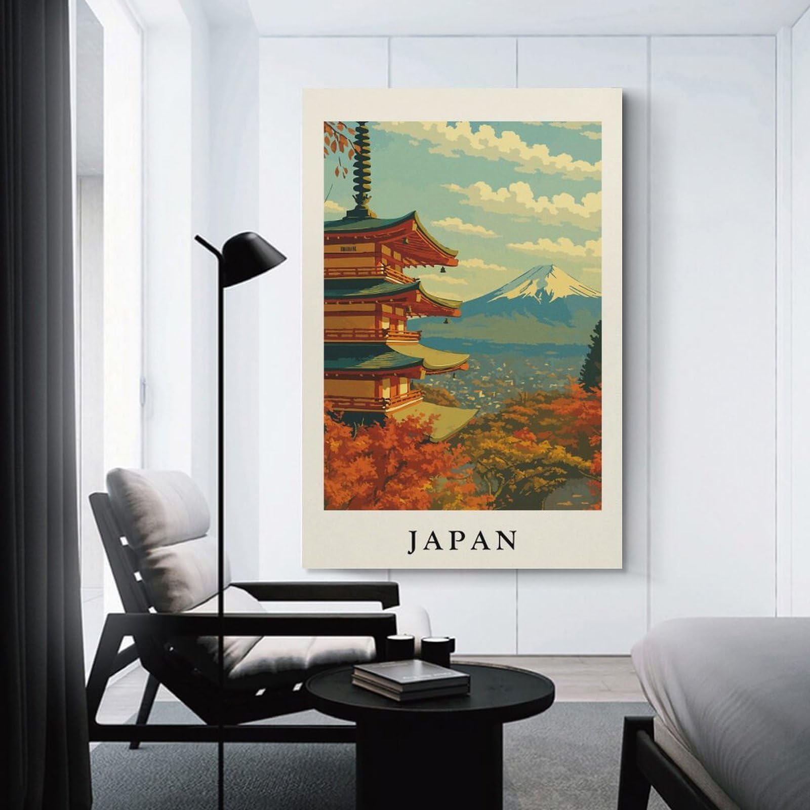 Junmoney Japan Landscape with Pagoda And Mountain Home Decor Wall Art, 24x36inch(60x90cm), for New Homes, Bedrooms Or Workspaces, Gift Idea for Housewarming And Birthdays