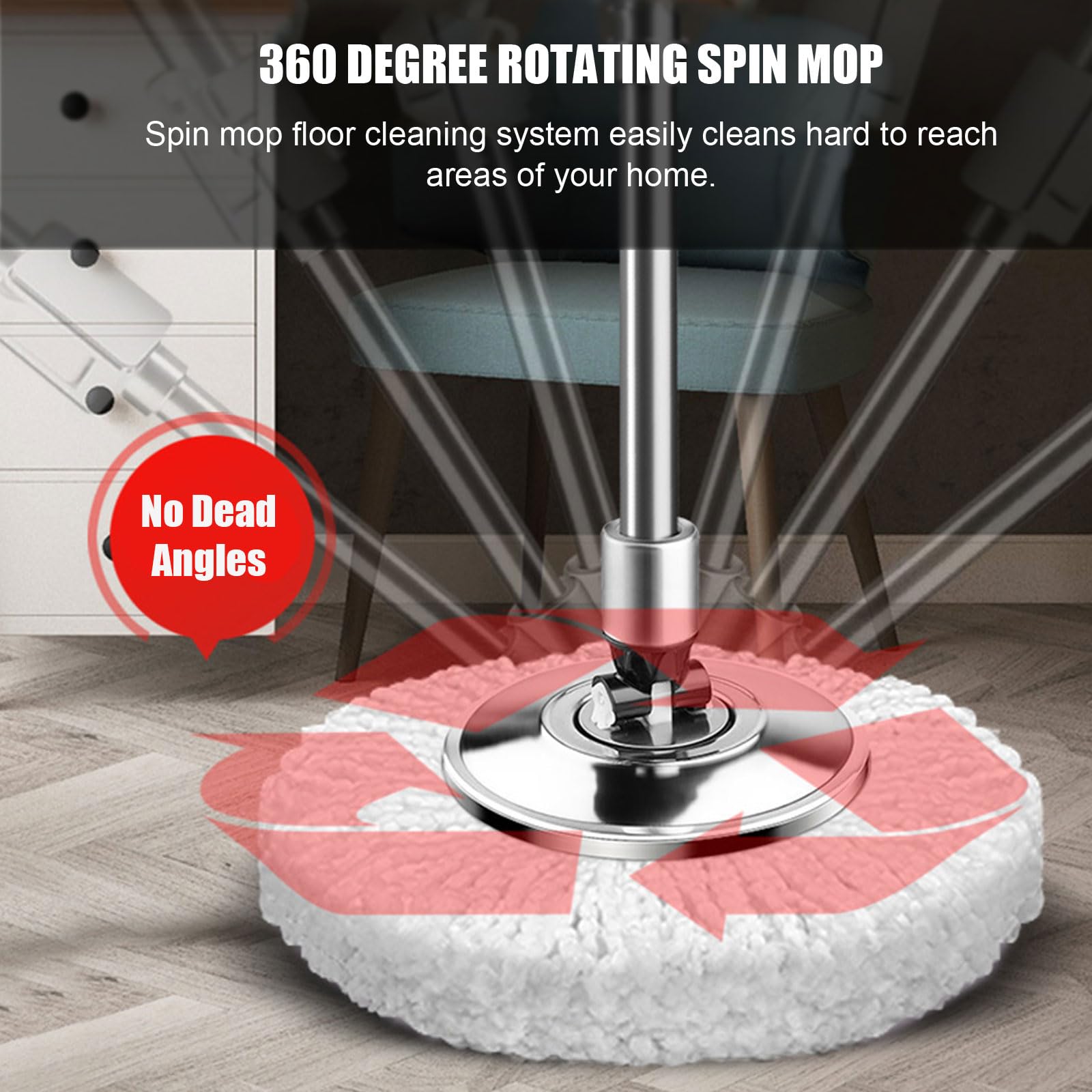 Juego de fregona giratoria y cubo de acero inoxidable con escurridor, fregona giratoria de 360° y cesta interior desmontable para limpieza de suelos con cabezales de repuesto de microfibra