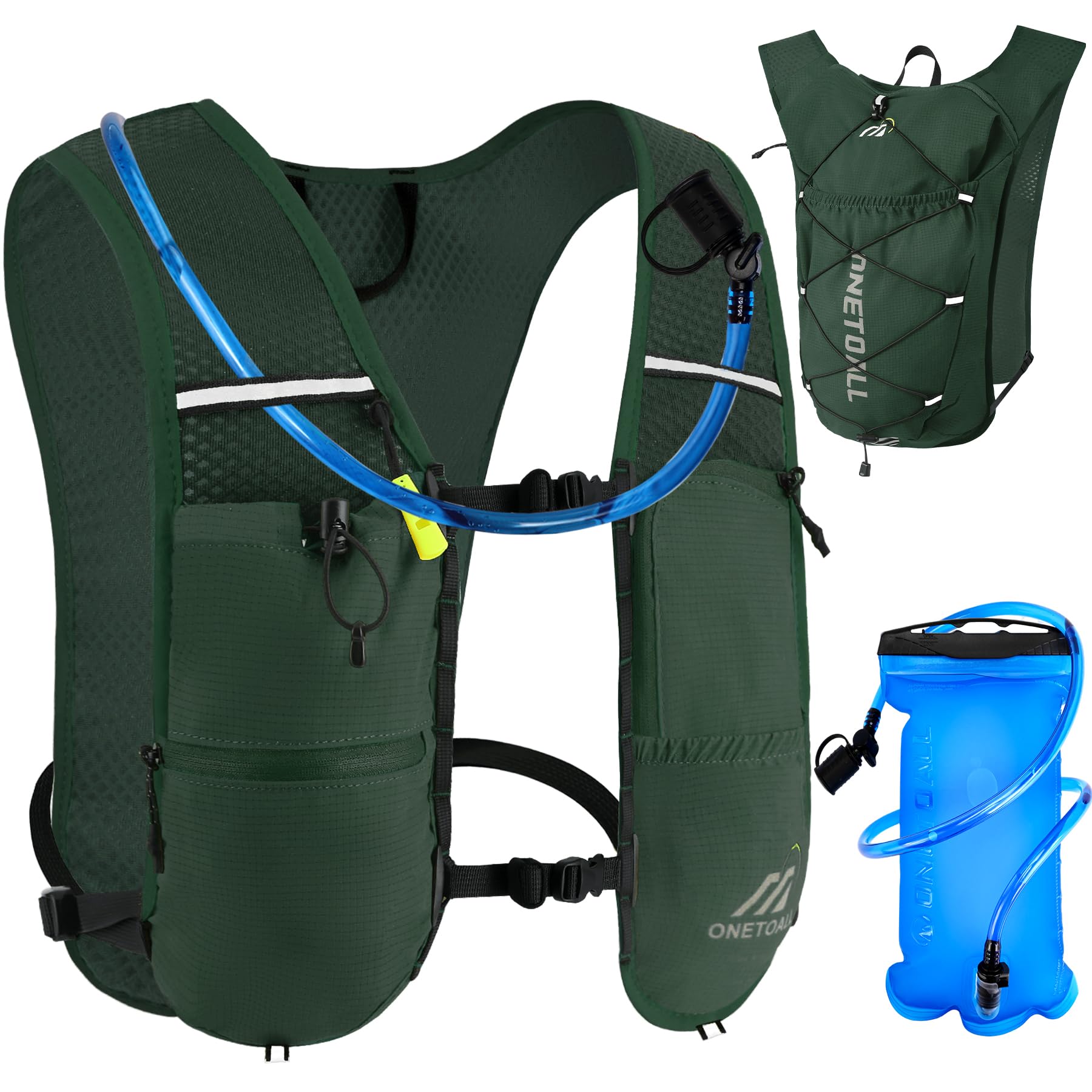 ONETOALL Running Vest Women with Water Bladder 2L, 6L Reflective Hydration Backpack Mens, Lightweight 150g for Trailrunning Hiking Marathon, Green with Water Bladder — image 1