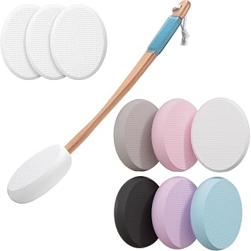 AmazerBath White Lotion Applicator for Back and 6 PCS Colorful Lotion Applicator Replacement Pads, 4 Replaceable Pads with 1 Long Handled, Back Sunscreen Applicator for Kids, Elderly, Women