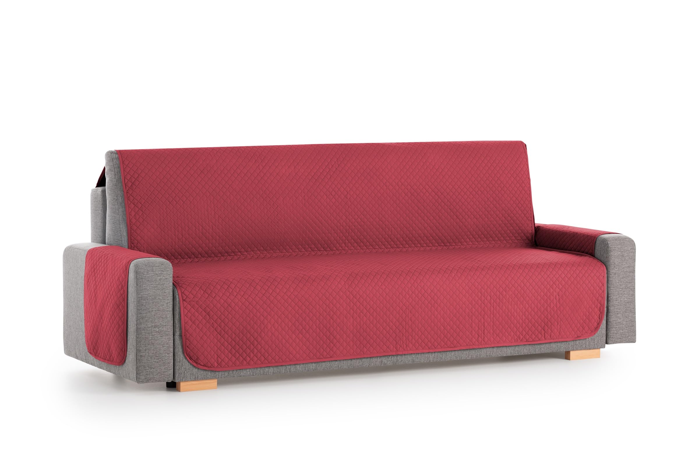 Textilhome Copridivano 2 Posti con Braccioli Adele – Copri Divano Trapuntato Reversibile Universale Rosso | Savadivano Antigraffio per Gatti, Antimacchia