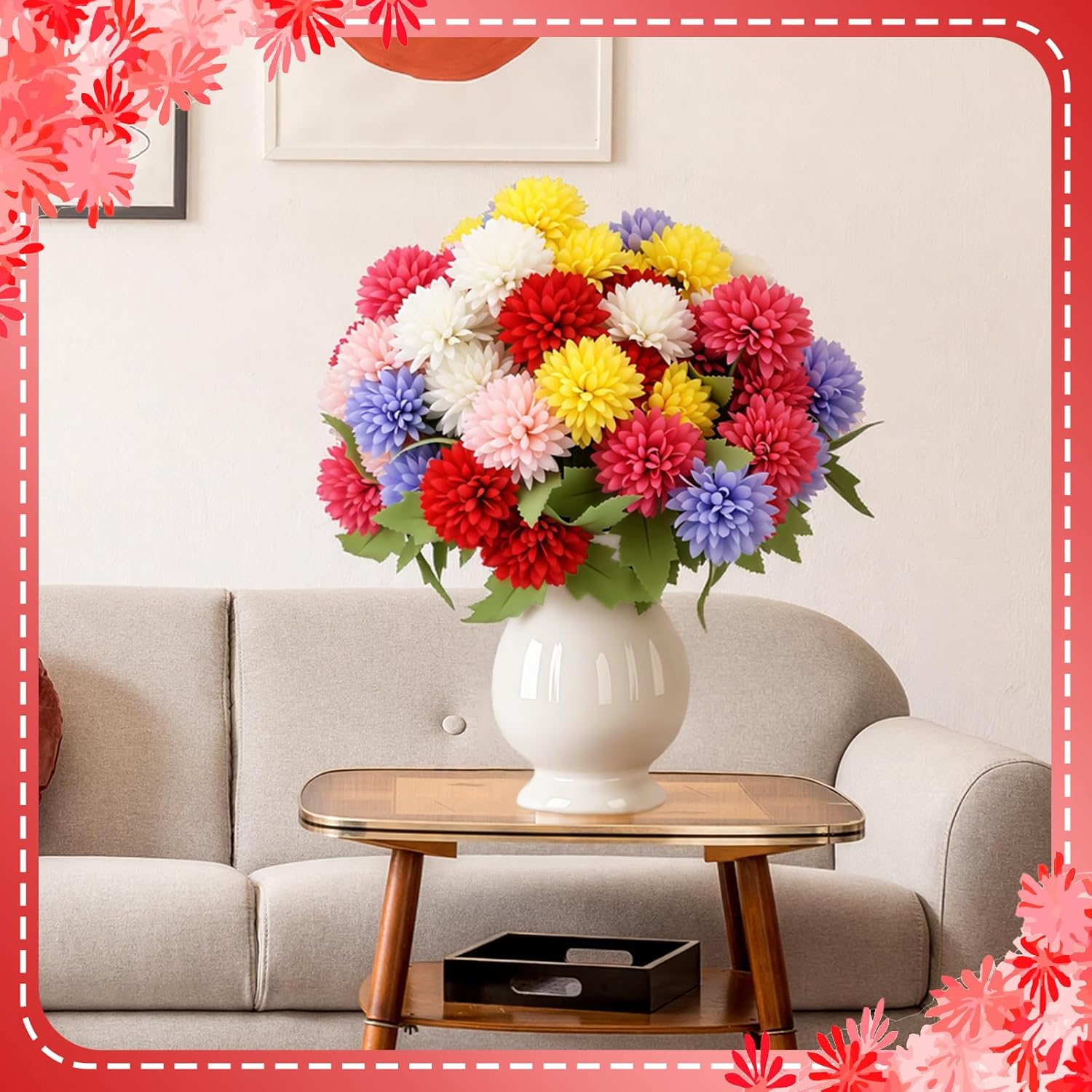 XunYee 12 Pcs Artificial Flowers for Outdoor Indoor Spring Faux Chrysanthemums Mums Fake Flowers Plants for Outside Garden Porch Window Patio Spring Marigold for Vase Table Wedding Home Decor