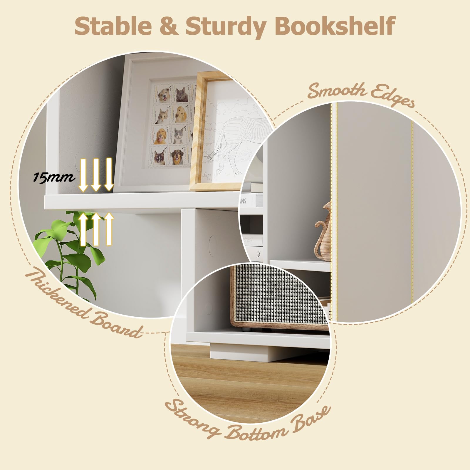 HOMASIS Bibliothèque Géométrique en Bois à 9 Compartiments,Cube avec Étagère Ouvertes,Étagère avec Protection Anti-Basculement, Meuble de Rangement pour Salon Bureau,70 x 20 x 120cm (Blanc)
