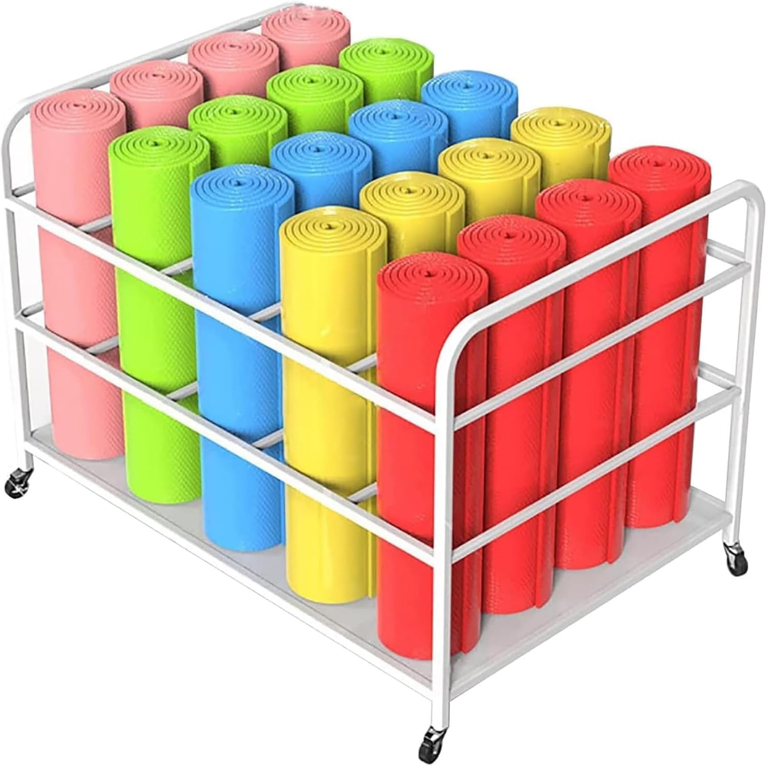 ヨガマット ストレージラック 大型収納カート 車輪付き フロアメタルホルダーバスケット ジムフォームローラーオーガナイザー スタジオ