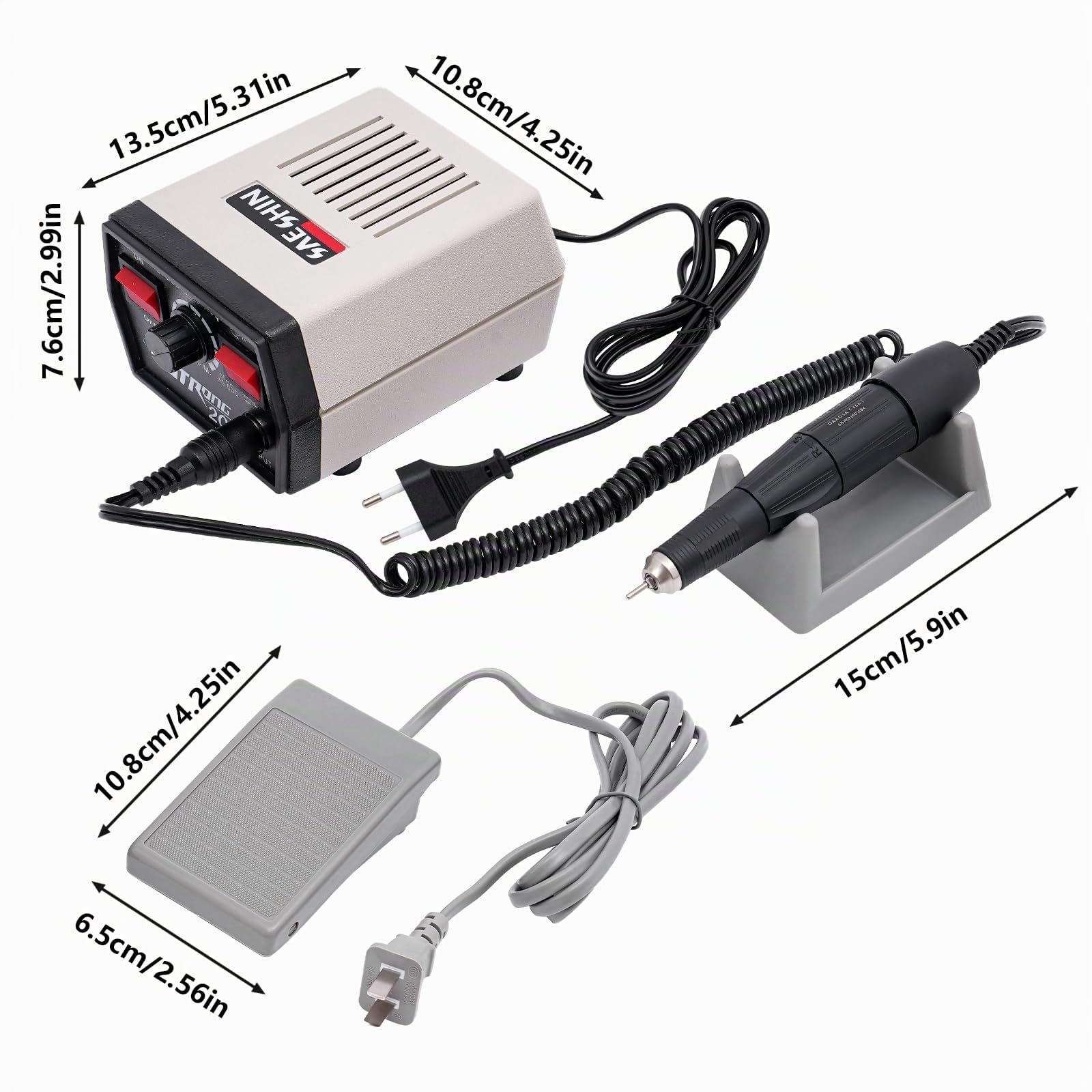 Labor Mikromotor, 65W Elektrische Jade-bohrmaschine Poliermaschine mit 2 Kohlebürsten und Fußpedal, 35000RPM Elektrische Zahnschleifmaschine