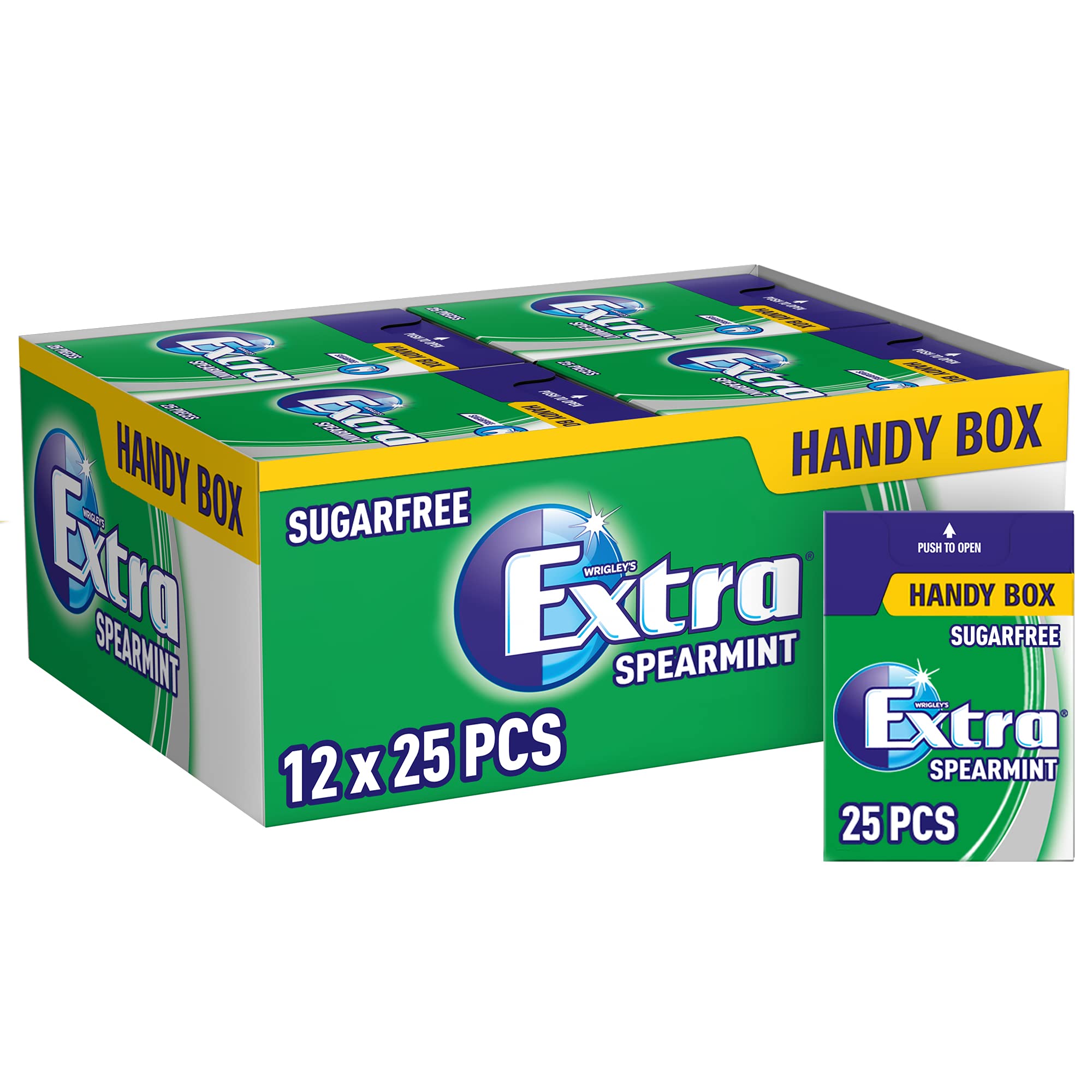Extra Chewing Gum, Sugar Free, Spearmint Flavour, Handy Box, 12 Packs of 10 Pieces