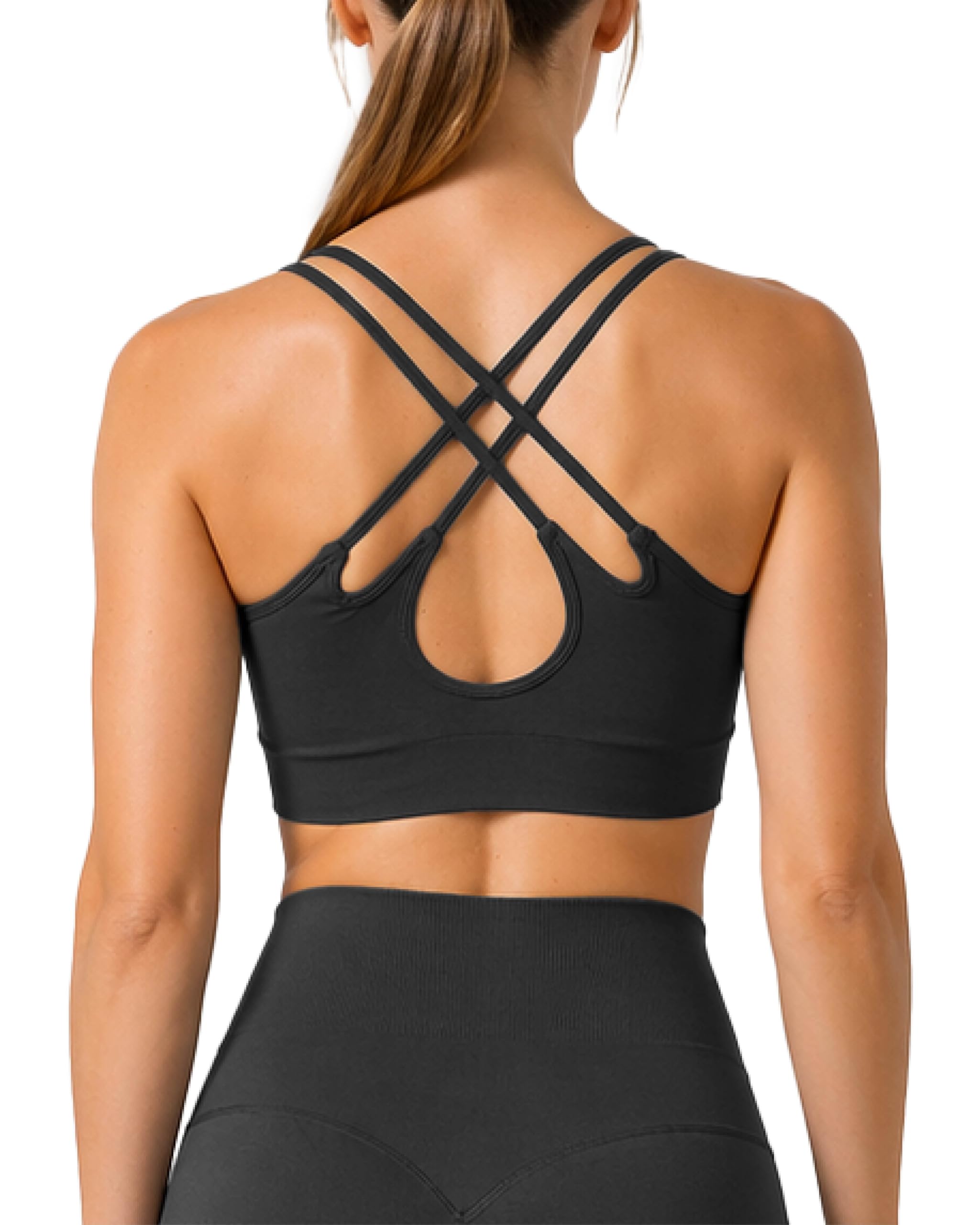 Risalti Crossed Sports Bras Women - Bras for Women Microfibre, Women's Bras, Gym Womens Clothes, Women's Tops Sport, Non Wired Bra, Seamless Bra, Bralettes for Women - Made in Italy Black