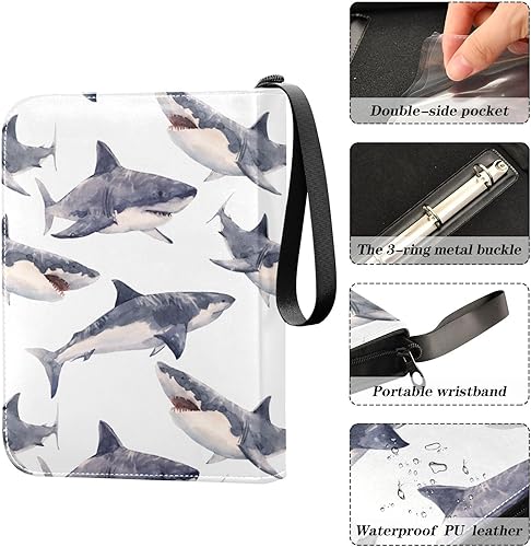 Miniatura 4 de Watercolor Shark Trading Card Binder 4-Pocket Card Holder with 50 Removable Sleeves 3-Ring Card Albums Binder Holds Up to 400 Cards Card Organizer