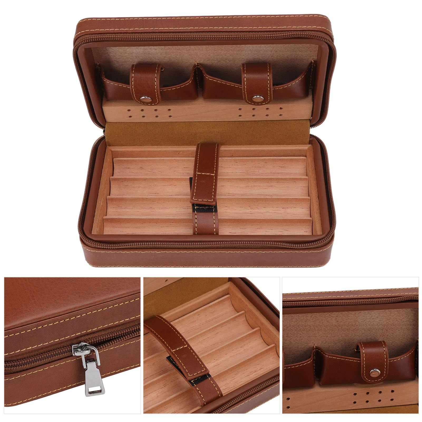 Portasigari in Pelle con Rivestimento in Cedro – Humidor Portatile per 4 Sigari, Include Borsa da Viaggio e Ugello di Ricarica – Ideale per Club, Viaggi e Incontri Eleganti