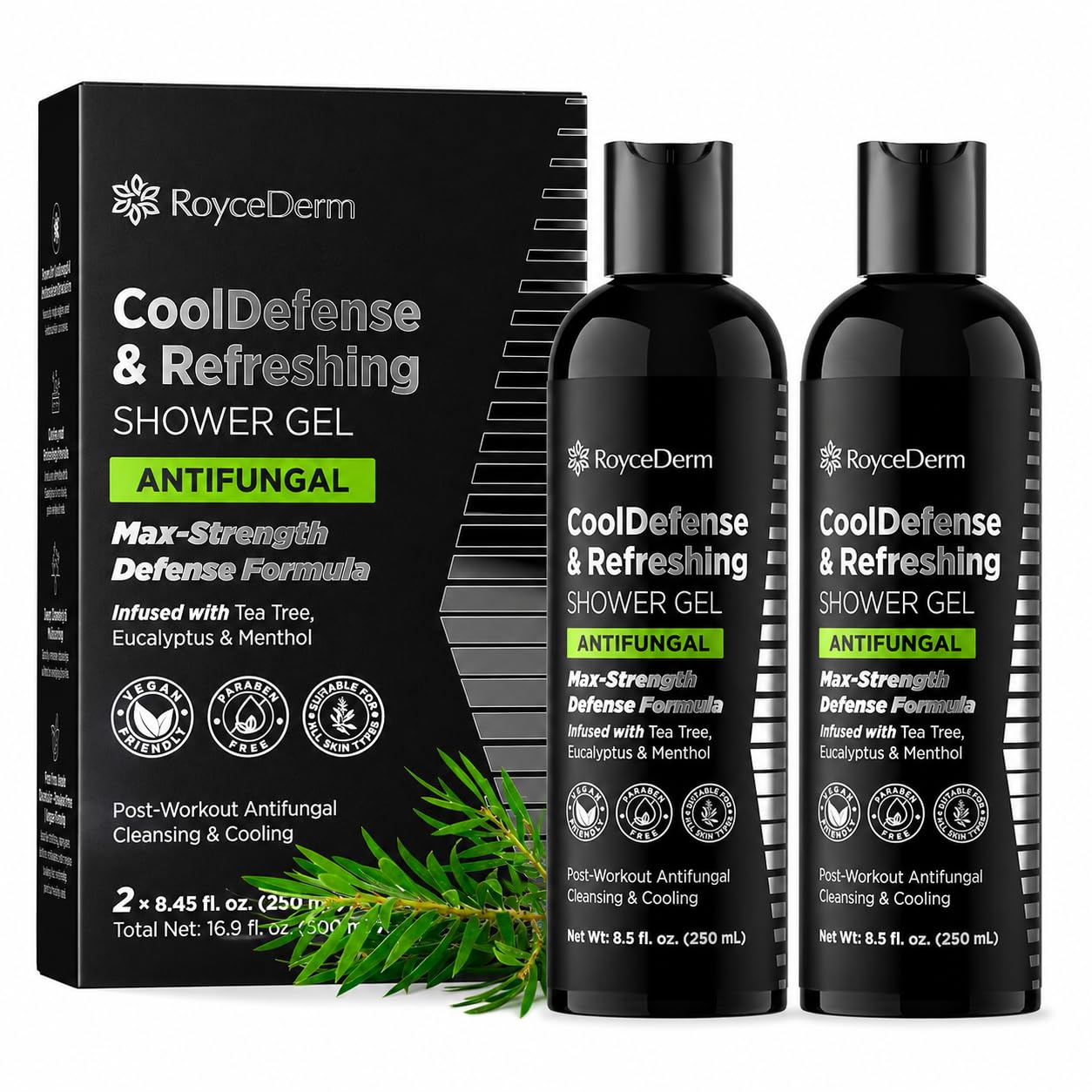 Roycederm Antifungal Body Wash for Men – Helps with Athlete’s Foot, Jock Itch & Ringworm – Cooldefense Shower Gel with Tea Tree & Menthol Post-Workout