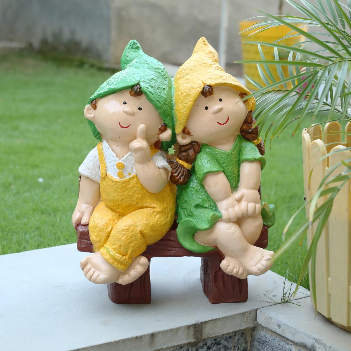 Wonderland Two Elves Sitting on Bench 3 (Yellow & Green)| Sculpture of Children for Home and Balcony Decoration (B0CPN84MYQ) Amazon Price History, Amazon Price Tracker