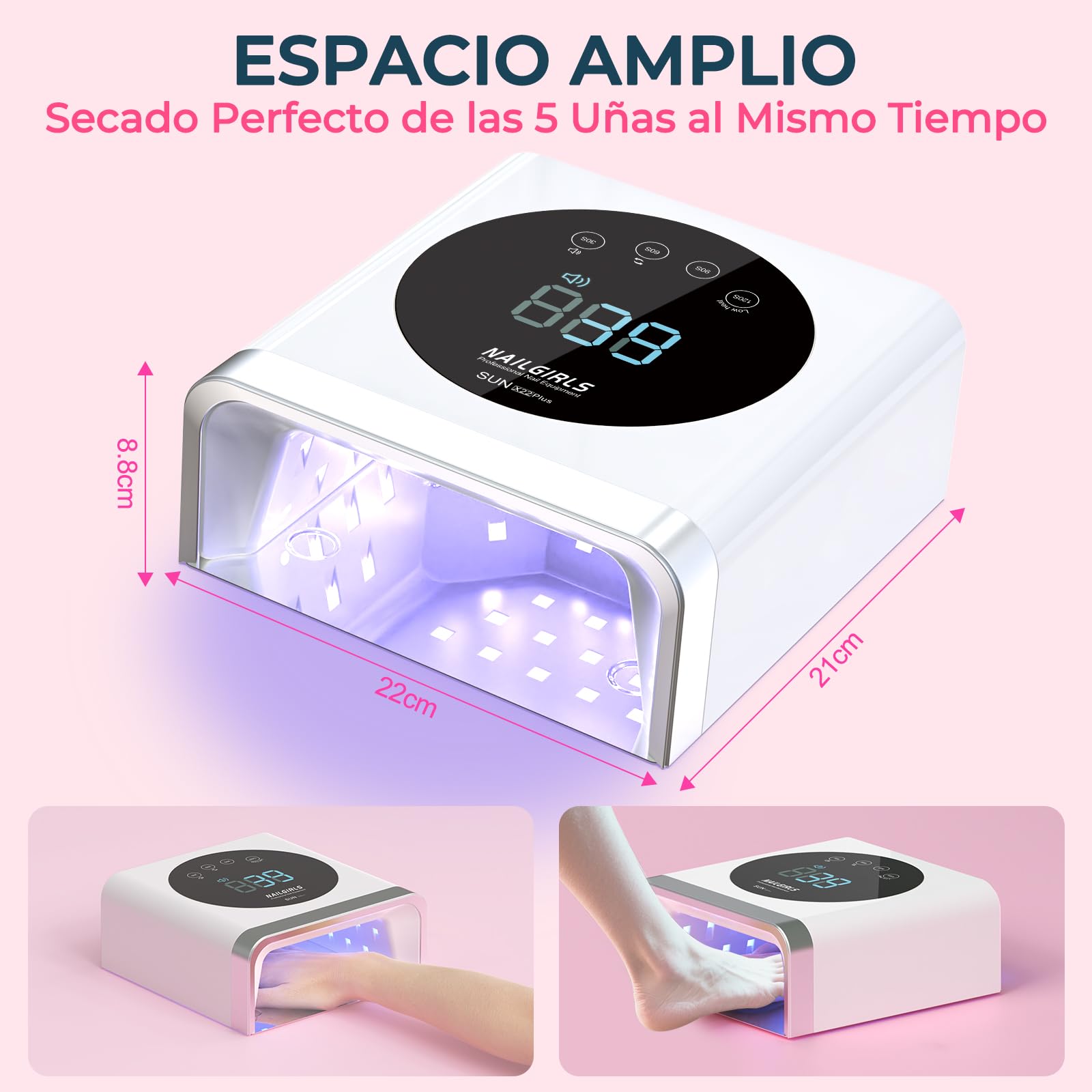 NAILGIRLS Wiederaufladbare UV-LED-Lampe, 150 W kabelloser Nageltrockner für Gel und normalen Nagellack, LED-Nageltrockner mit 4 Timer-Einstellungen, automatischer Sensor