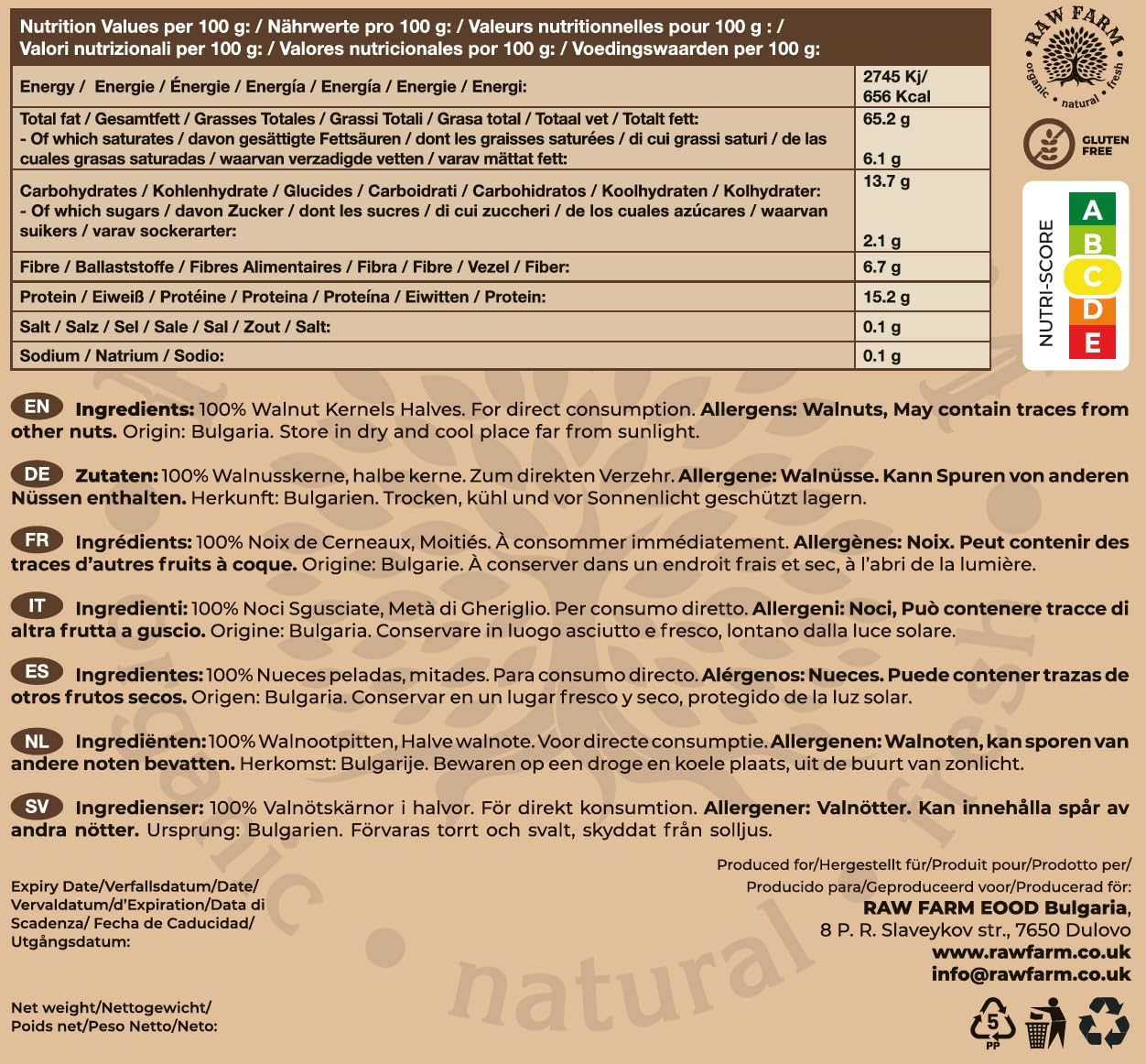 Nueces crudas 1 kg sin sal ricas en Omega-3 proteínas fibra snack vegano sin gluten