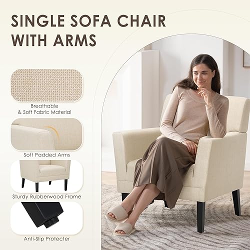 Miniatura 6 de COLAMY Juego de 2 sillas decorativas para sala de estar, sillón moderno tapizado de tela con respaldo, sofá individual suave con brazos para