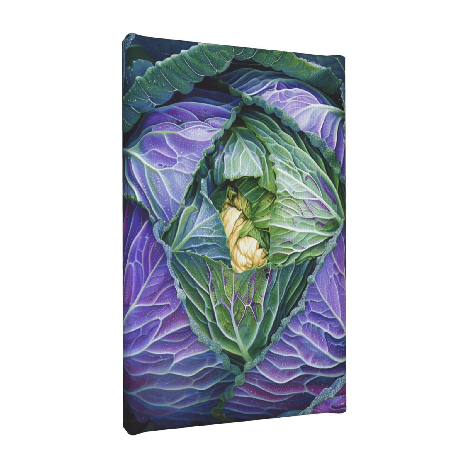 YKLJG Bright Cabbage Printed Wall Art Canvas Painting 20x30 CM Wooden Framed Picture Painting Artwork Prints for Bedroom Kitchen Home Office Decor