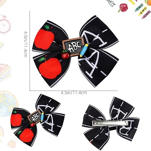 Miniatura 3 de AUOCATTAIL Pinzas de lazo para el pelo de regreso a clases, pasadores de pizarra negra manzana amarilla para niñas, horquilla linda para peinar el