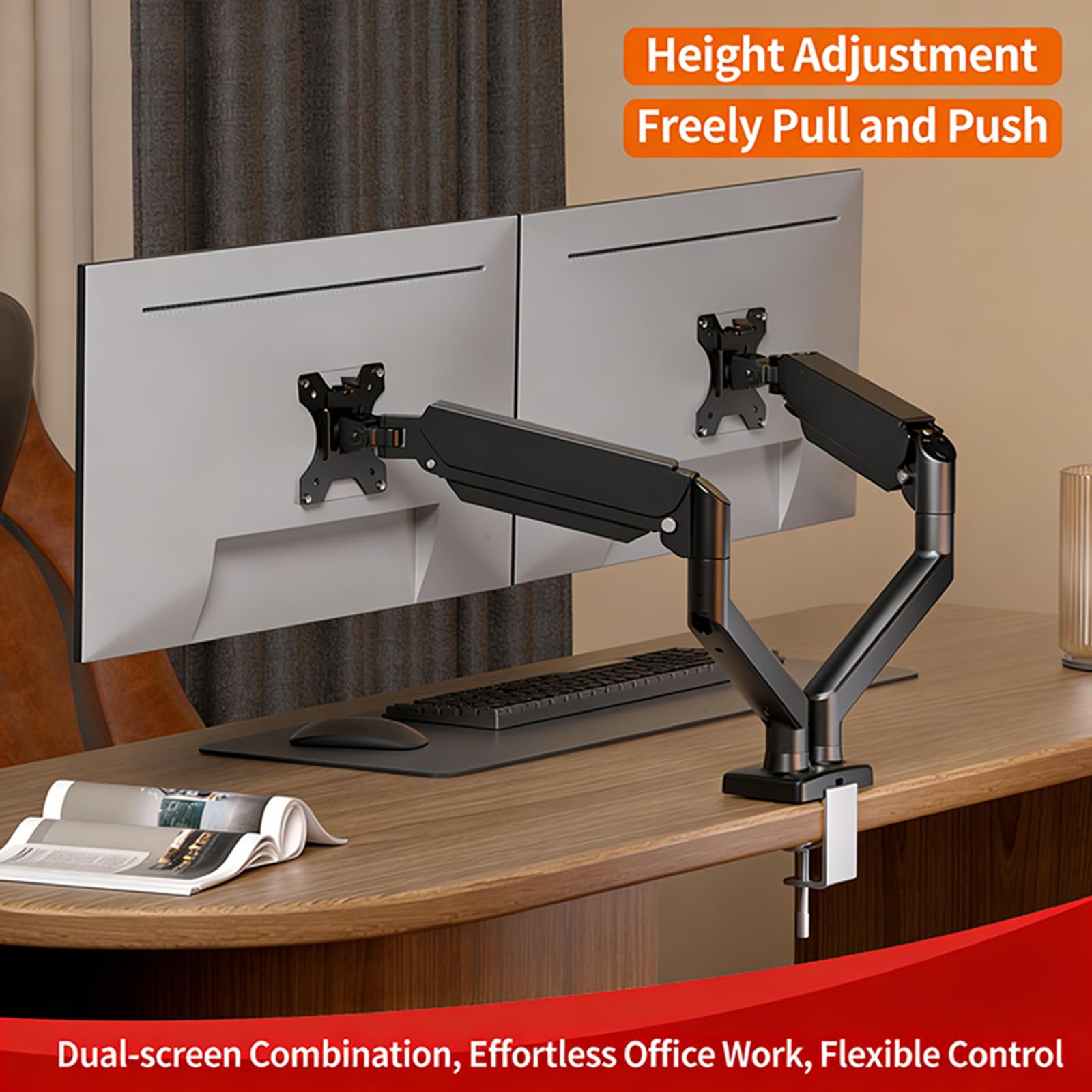 Supporto ergonomico doppio monitor per schermi da 17-32 pollici, bracci regolabili in altezza e orientabile modalità verticale orizzontale supporto monitor da ufficio