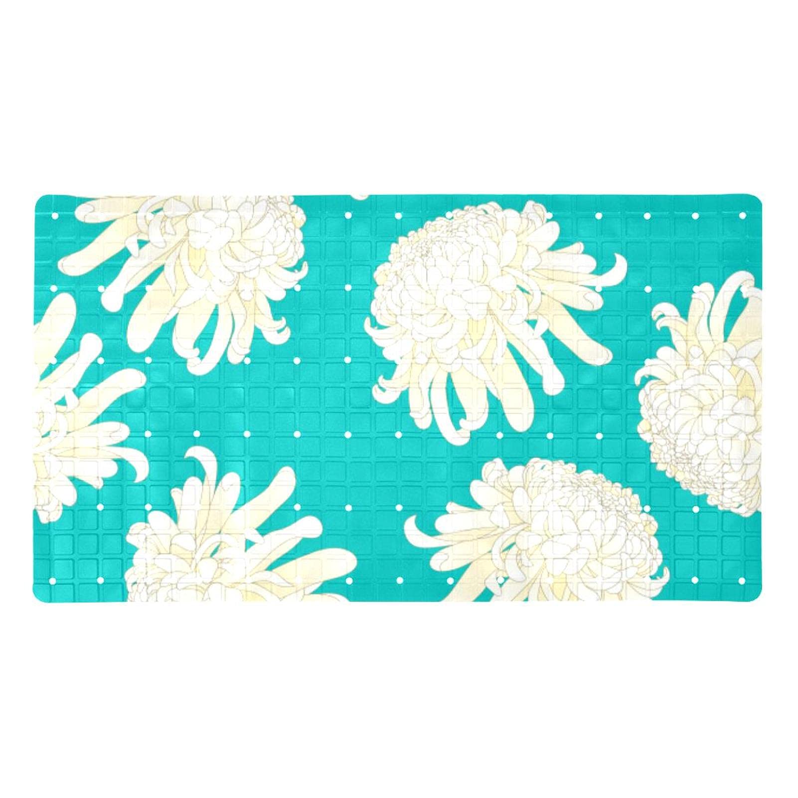 Tapis de bain pour s'asseoir blanc antidérapant avec ventouses et trous de drainage pour la douche