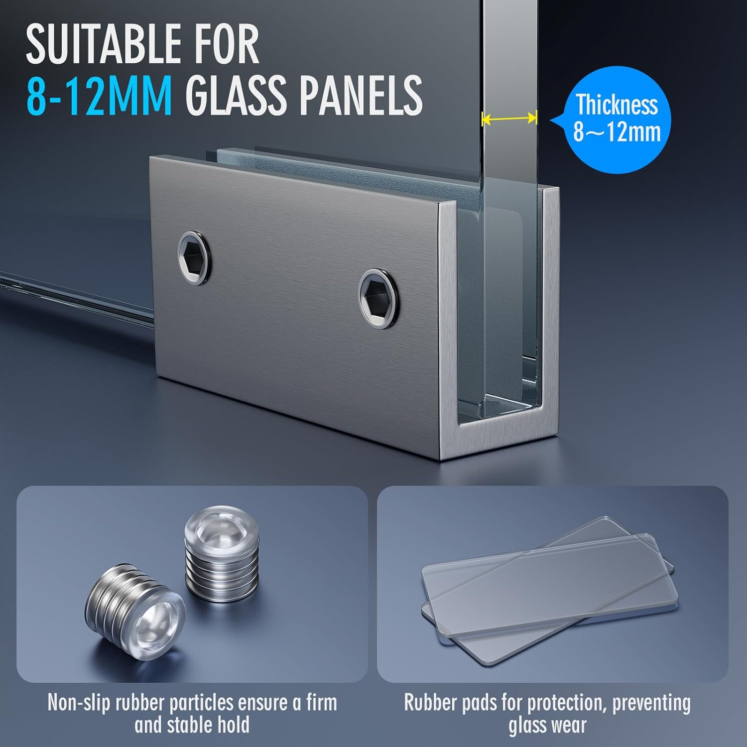 ガラスシェルフブラケット、ドリル不要の固定パネルガラスクランプ、8~12mmのガラスまたは木製の棚にフィット、フレームレスシャワーガ