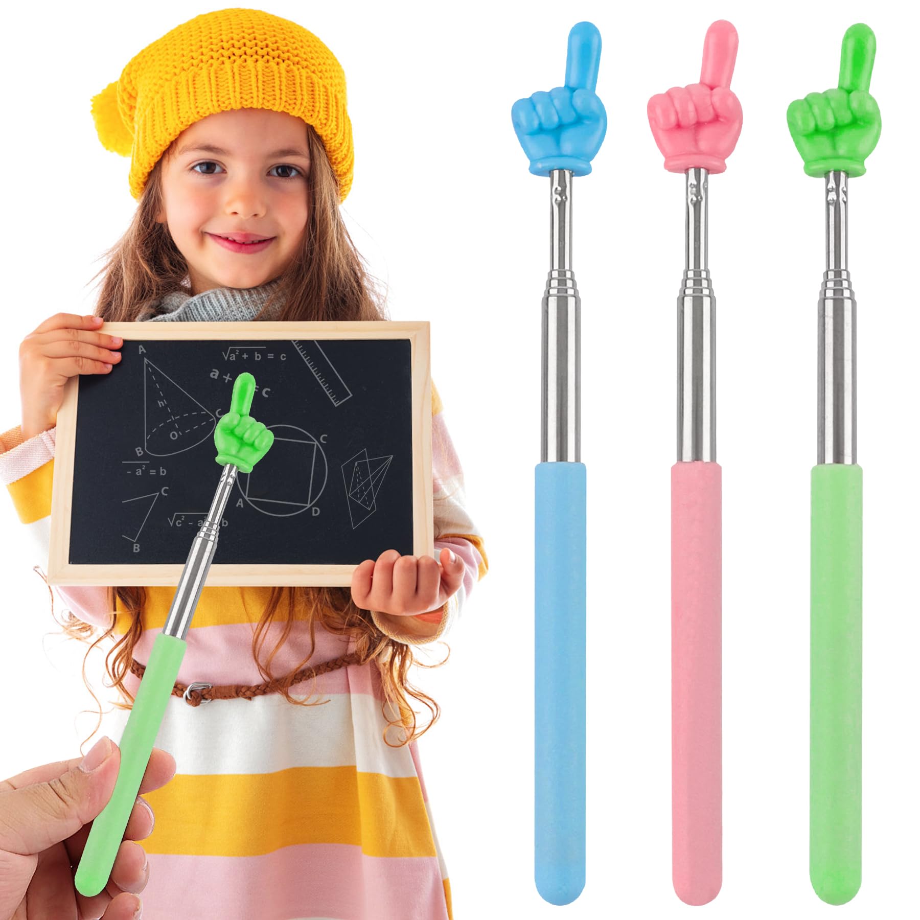 ZeriLion 3 Pack Telescoping Pointer for Teachers Classroom - Extendable Hand Finger Pointers Kids Reading - Retractable Pointing Stick