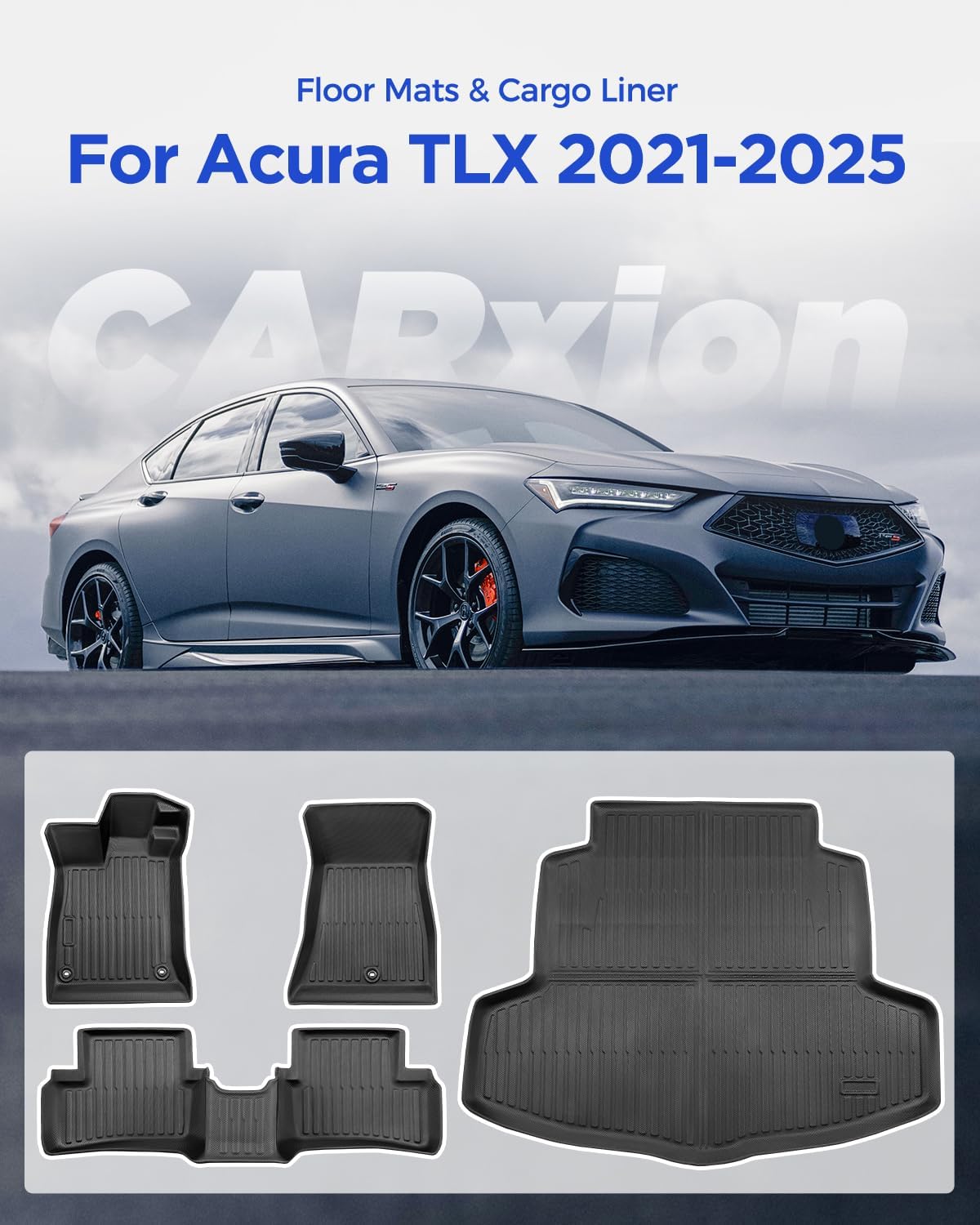Car Floor Mats for Acura TLX: 2025 2024 2023 2022 2021 Cargo Liner, All Weather Rubber Car Accessories TPE Custom Fit for Acura TLX & TLX Type S Models Front Rear Trunk Carpet 5 Seat Sedan(4PCS,Black)
