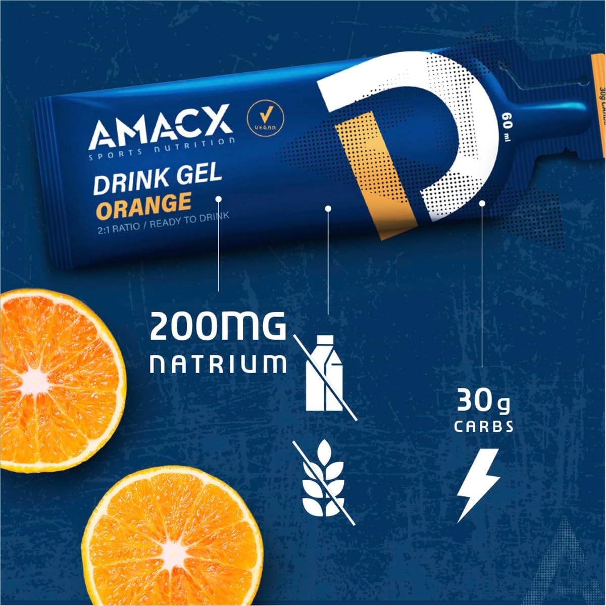 Amacx Energy Gel with Electrolytes for Intensive Training – 12 x 60ml – Vegan Carb Gel, Gluten Free Sports Nutrition – Running Gels for Marathon, Cycling & Endurance Training – Orange