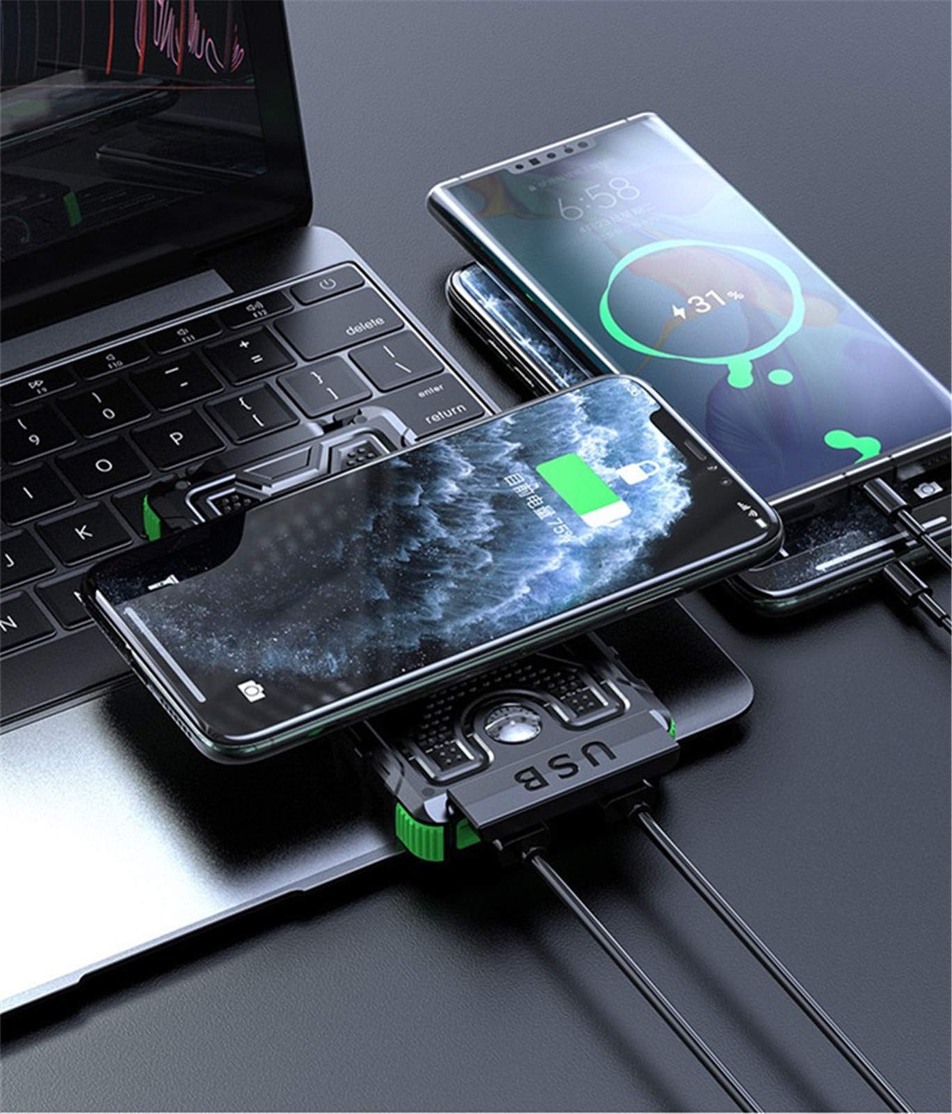 Banca di energia Solare Caricatore Portatile di Grande capacità Banca di Alimentazione Esterna LED Caricatore Solare Impermeabile Batteria 20000Mah, Blu