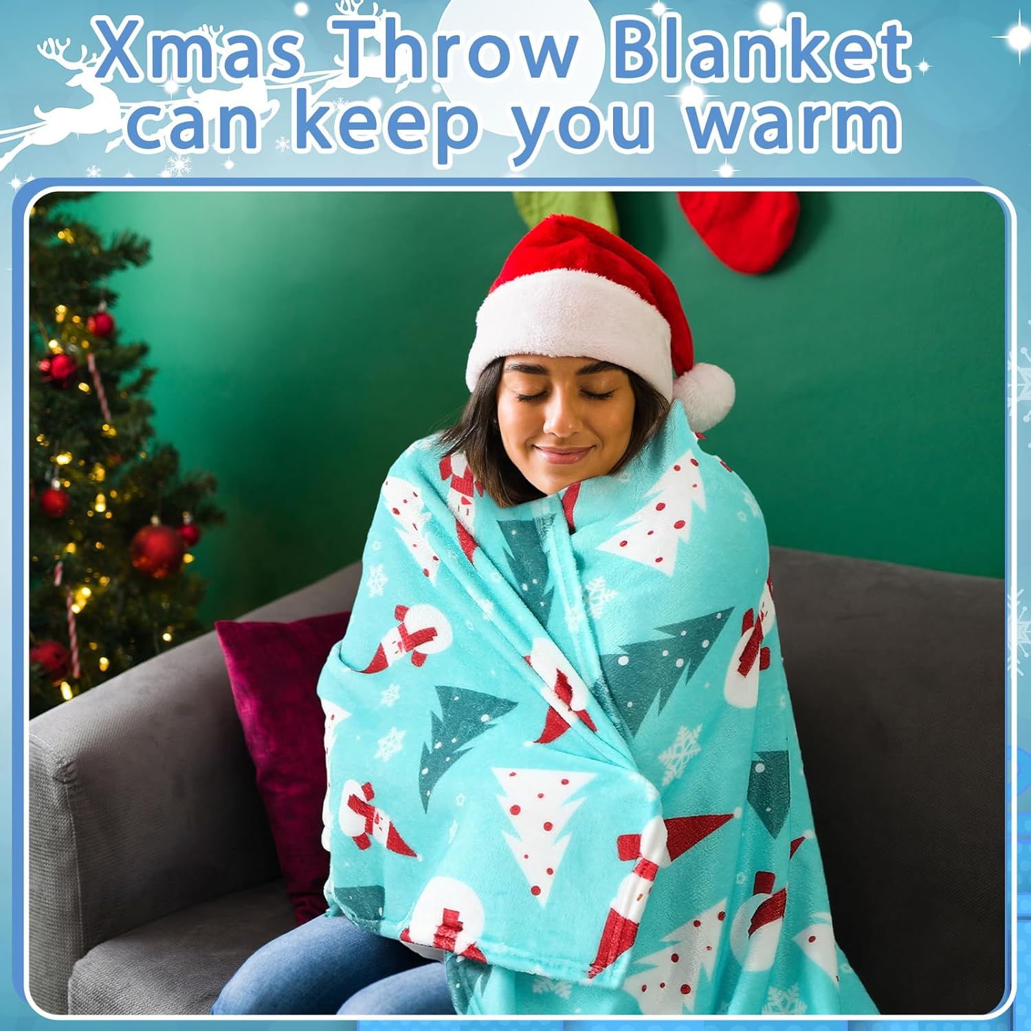 10 Pcs Christmas Throw Blanket, 51"x59" Plush Fleece Holiday Blankets with Santa, Snowman, Reindeer Patterns for Sofa, Bed, Dorm, Xmas Party, Winter Decor and Gift - Image 6