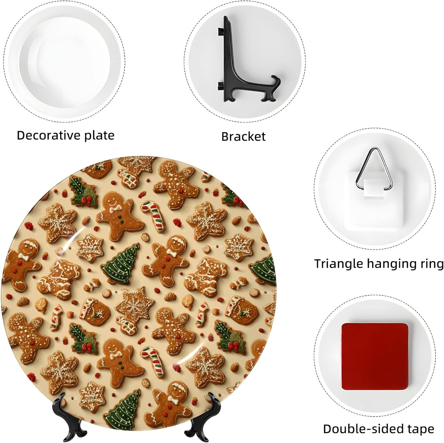 Decorative Plate Ceramic Plate for Wall Hanging 10in Accent Plate for Office Living Room Hallway Table Decor - Gingerbread Holiday Sweets 2