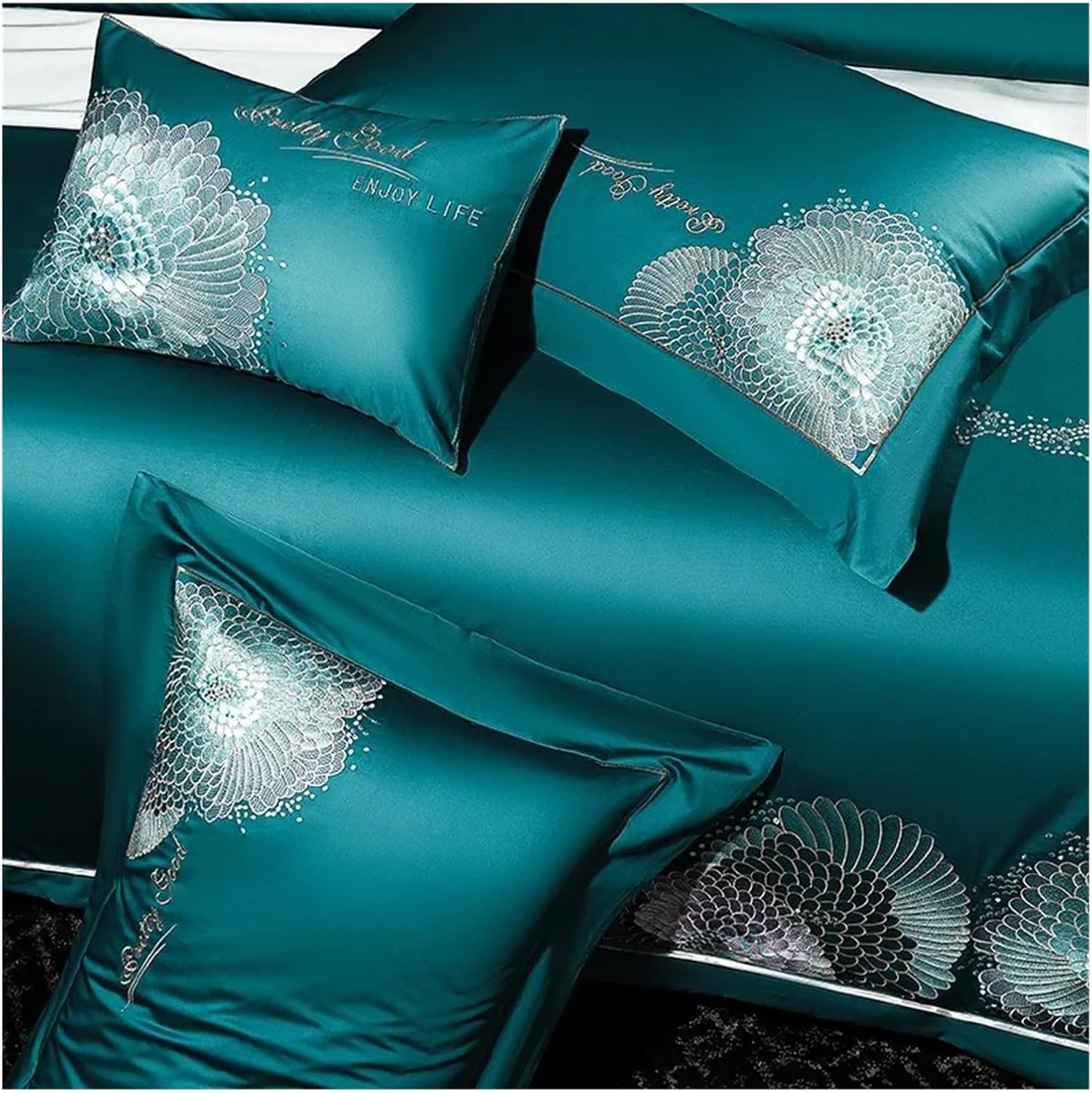 Embroidery Luxury Duvet Cover 4Pcs 1200TC Egyptian Cotton Sateen Weave Silky Premium Quality Bedding Set Bed Sheet 2Pillowcases,Bed