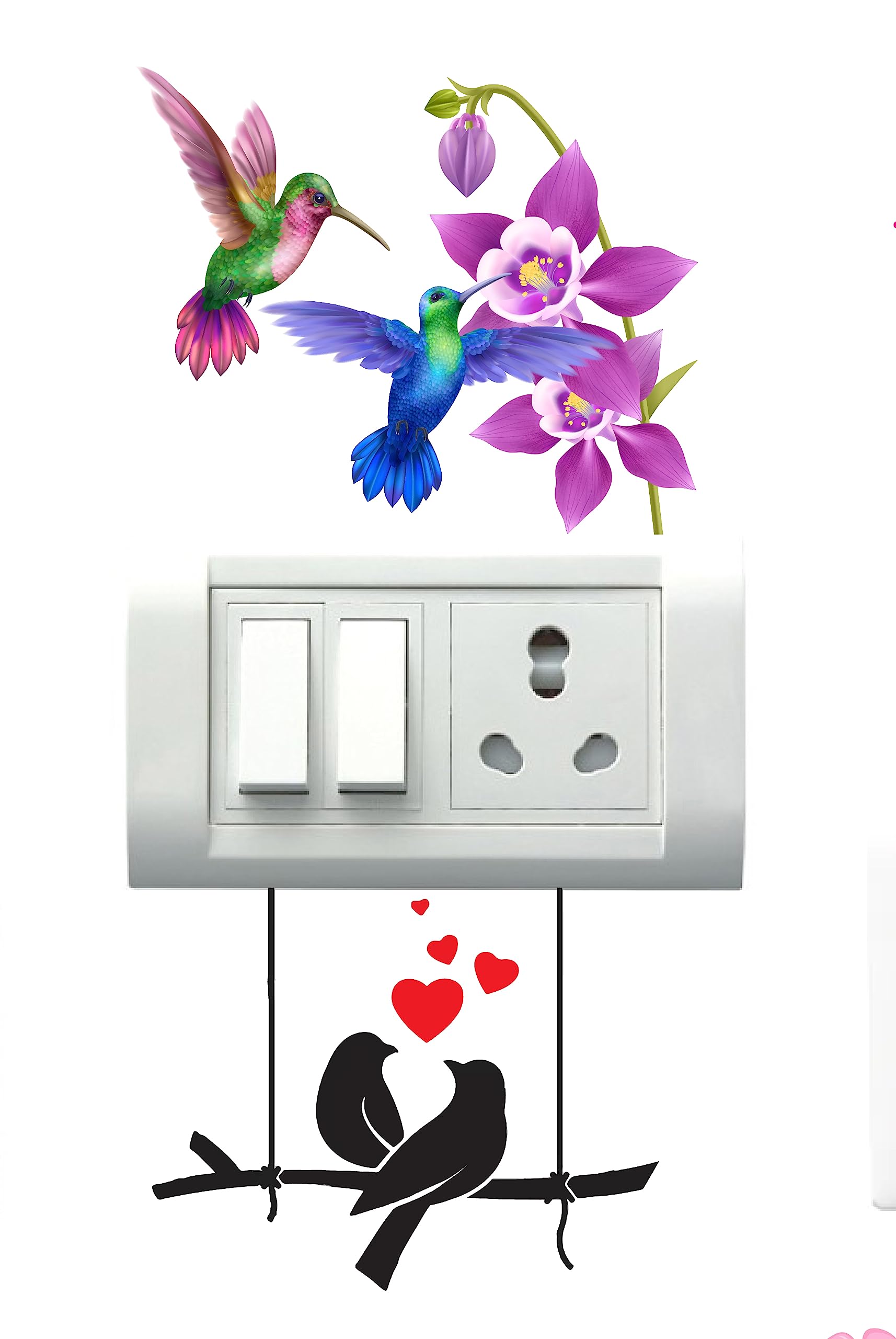 Switch Board Sticker Floral Stickers Wall Stickers Light Switch Sticker Multi Design - Pack of 1 (8 Stickers) 3