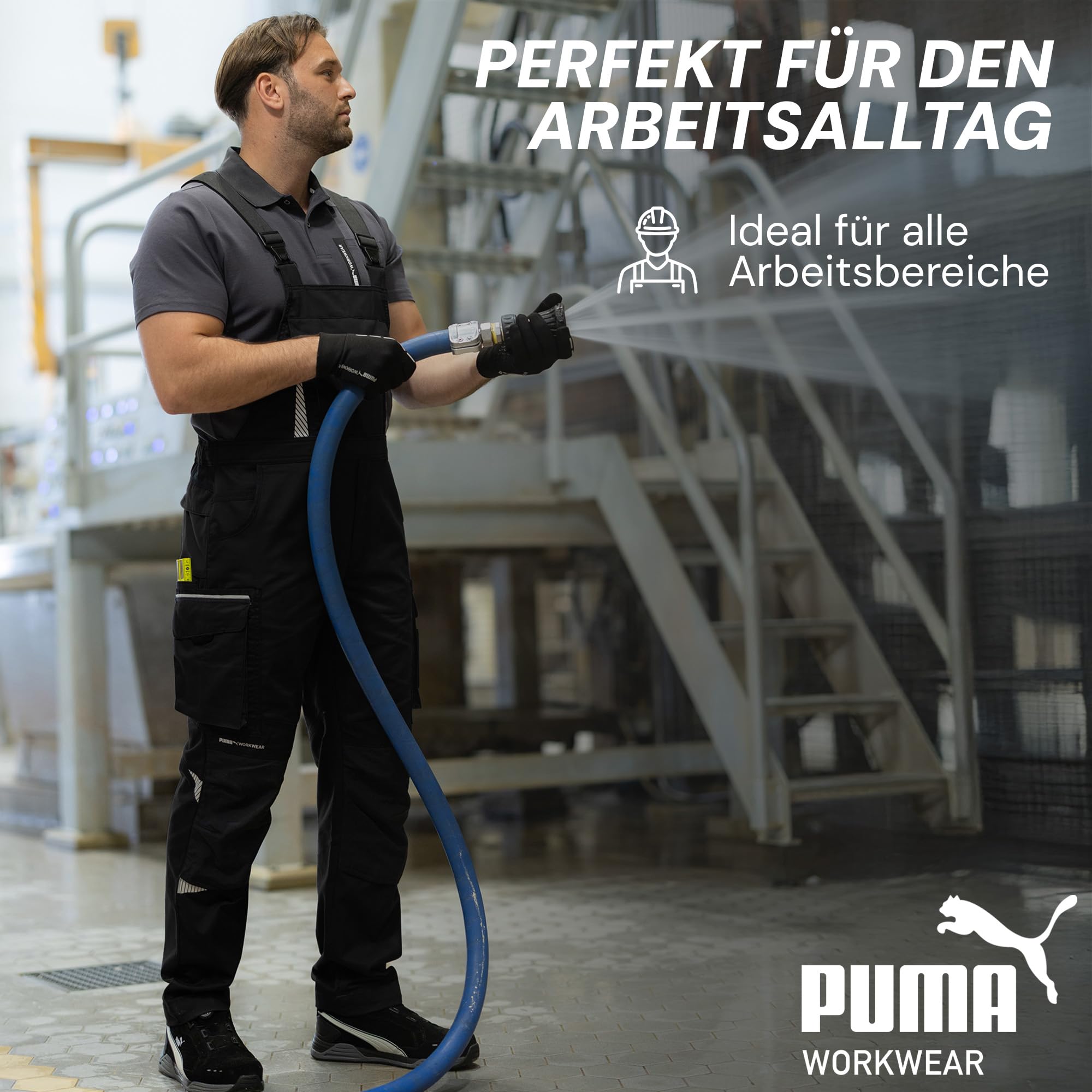 PUMA Workwear Latzhose Herren mit Multifunktionstaschen - Arbeitshose mit verstärktem Nylon Gewebe - Berufsbekleidung für Mechaniker, Handwerker, Elektriker und viele mehr