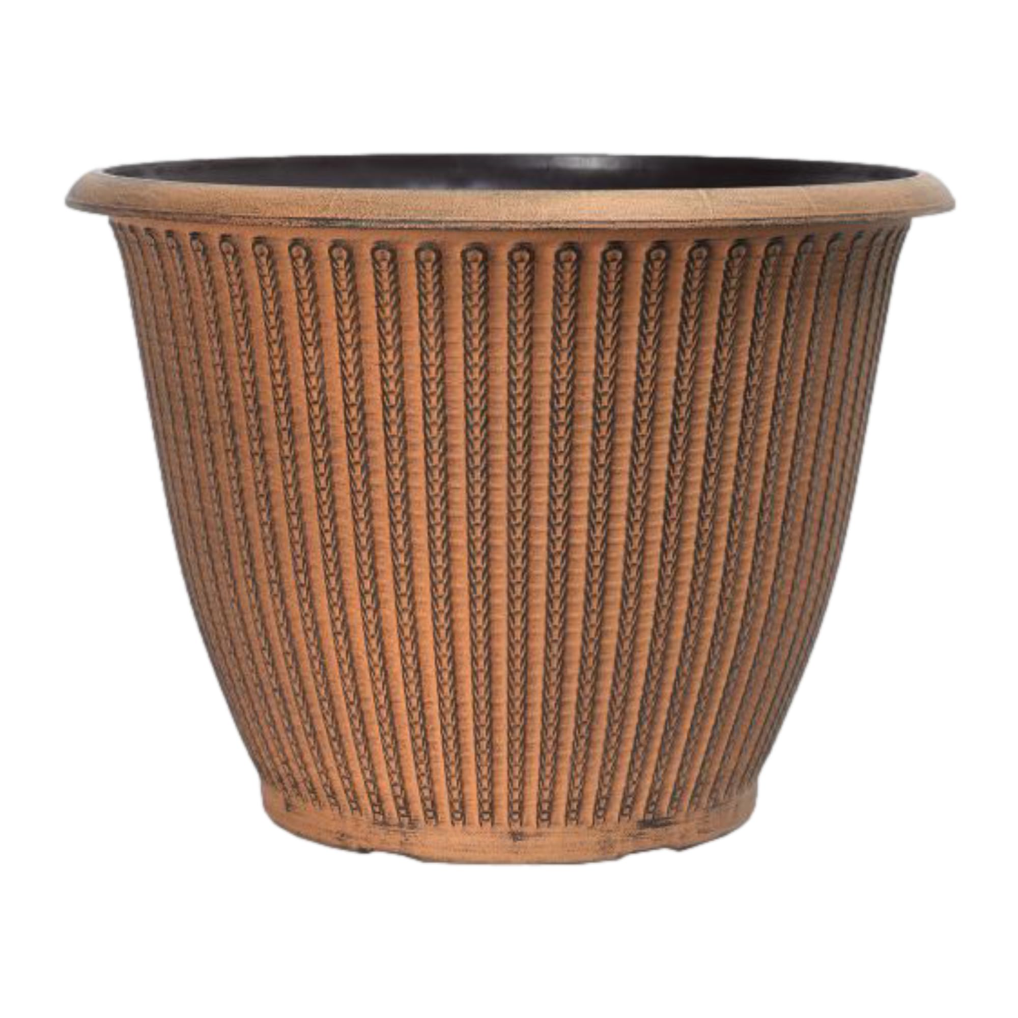 Round Plastic Orange Plant Pot 30cm,12inch Braided Pattern 9.5L Garden Outdoor Planter Cover Weatherproof Frostproof DrainageHoles (1)